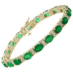 15 Carat Natural Emerald & Diamond Cocktail Tennis Bracelet 14 Karat Yellow Gold