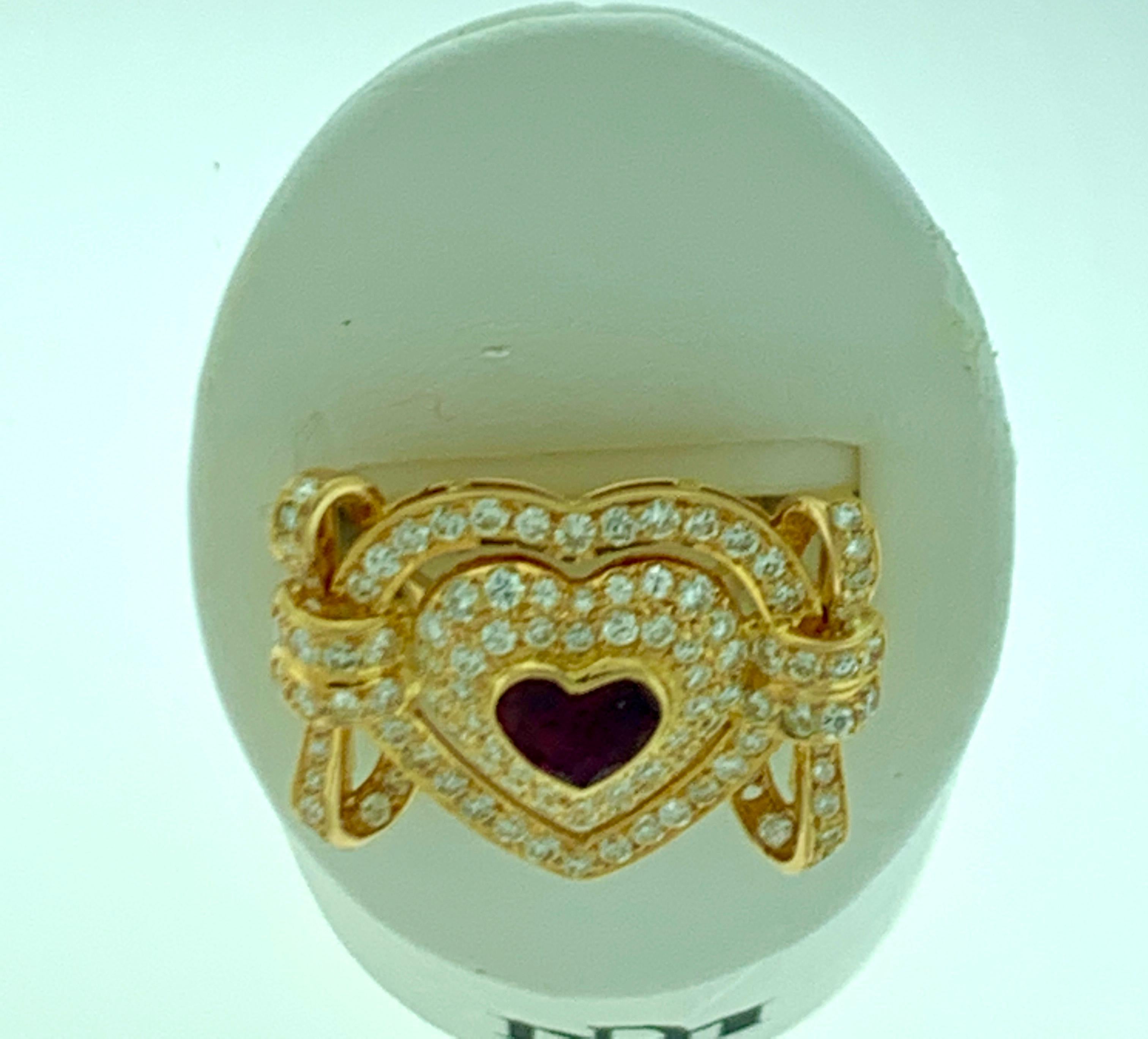 Women's 1.5 Carat Natural Heart Shape Ruby and 3.5 Carat Diamond 18 Karat Gold Ring