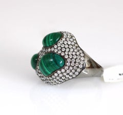 15 Carat Natural Malachite & 3.60 Carat Diamond Cocktail Ring 18K Gold