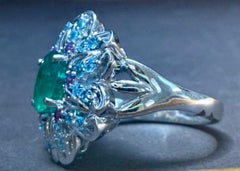 1.5 Carat Natural Oval Cut Emerald Ring With Blue Topaz & Amethyst 14 Karat Gold