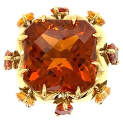 15 Carat Orange Citrine Gold Cocktail Ring Estate Fine Jewelry