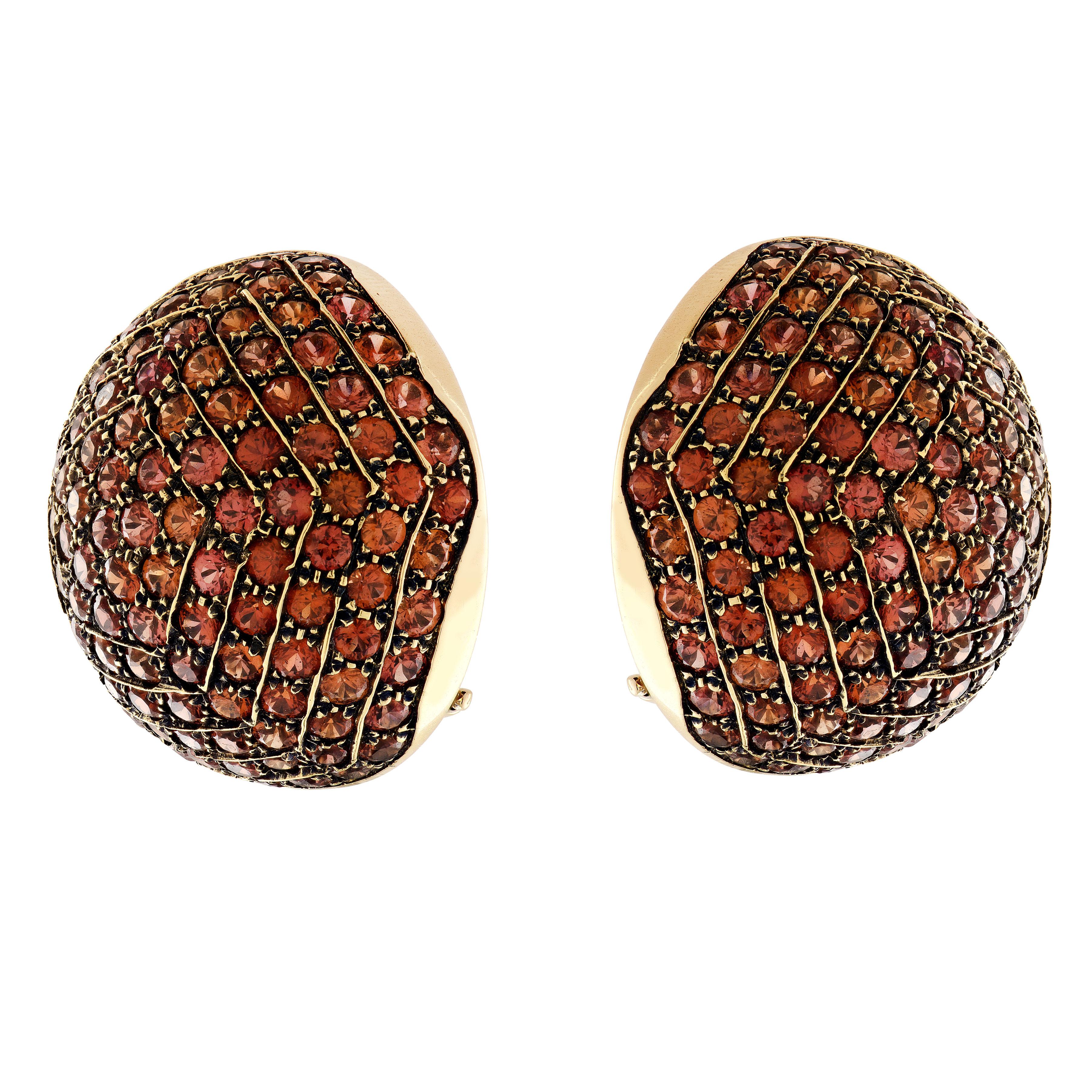 Boucles d'oreilles en saphir orange de 15 carats. Excellent état - En vente à West Palm Beach, FL