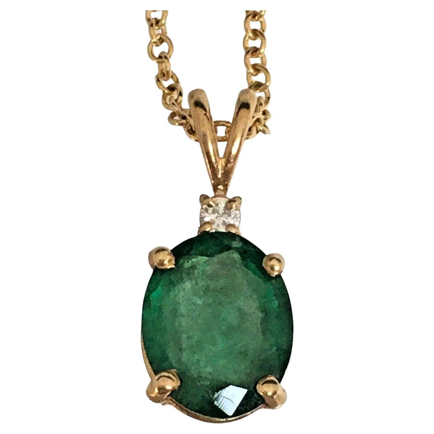 1.5 Carat Oval Cut Natural Earth Mind Emerald Diamond Prong Set Pendant Gold 14k For Sale