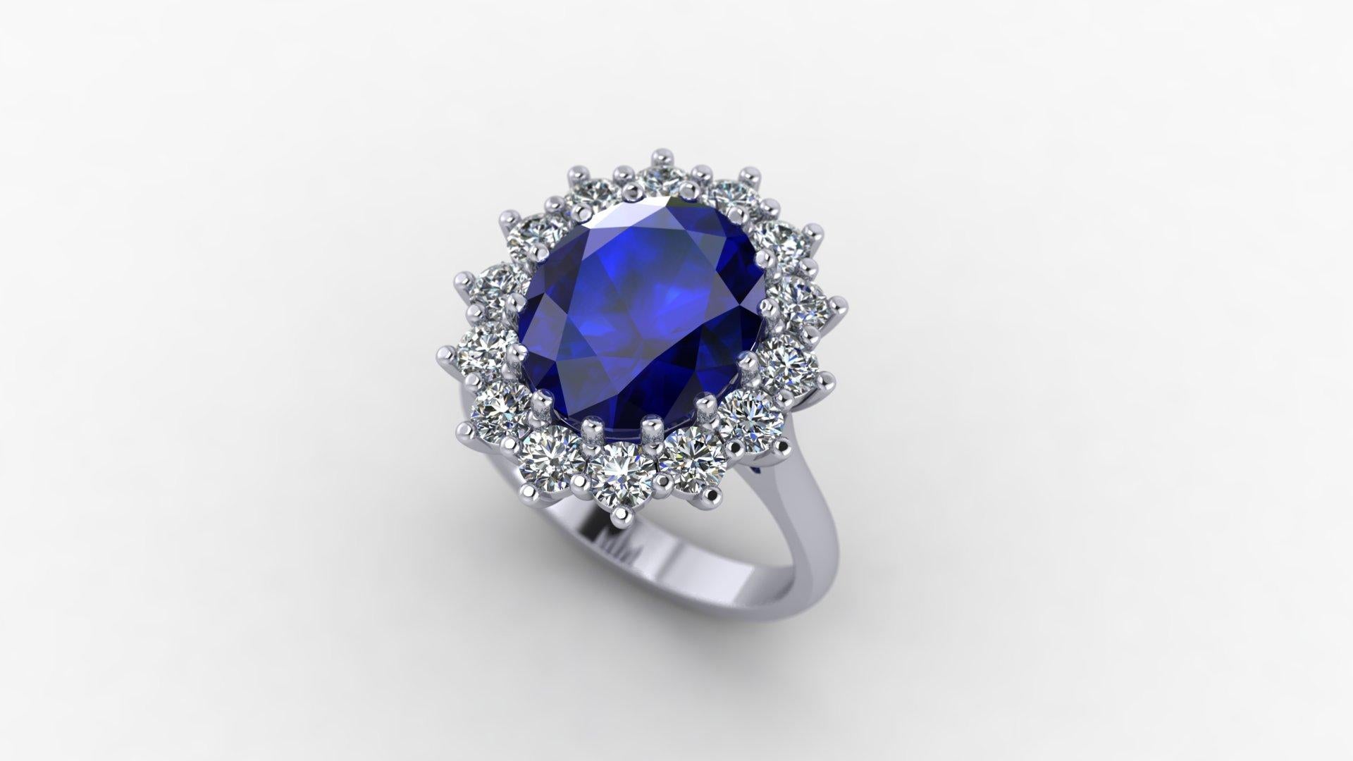 Contemporary 1.5 Carat, Oval Cut Sapphire and Diamond Halo Engagement Ring For Sale