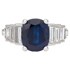 Antique 1.5 Carat Ceylon Sapphire and 1 CT Natural Diamond Engagement Band Ring