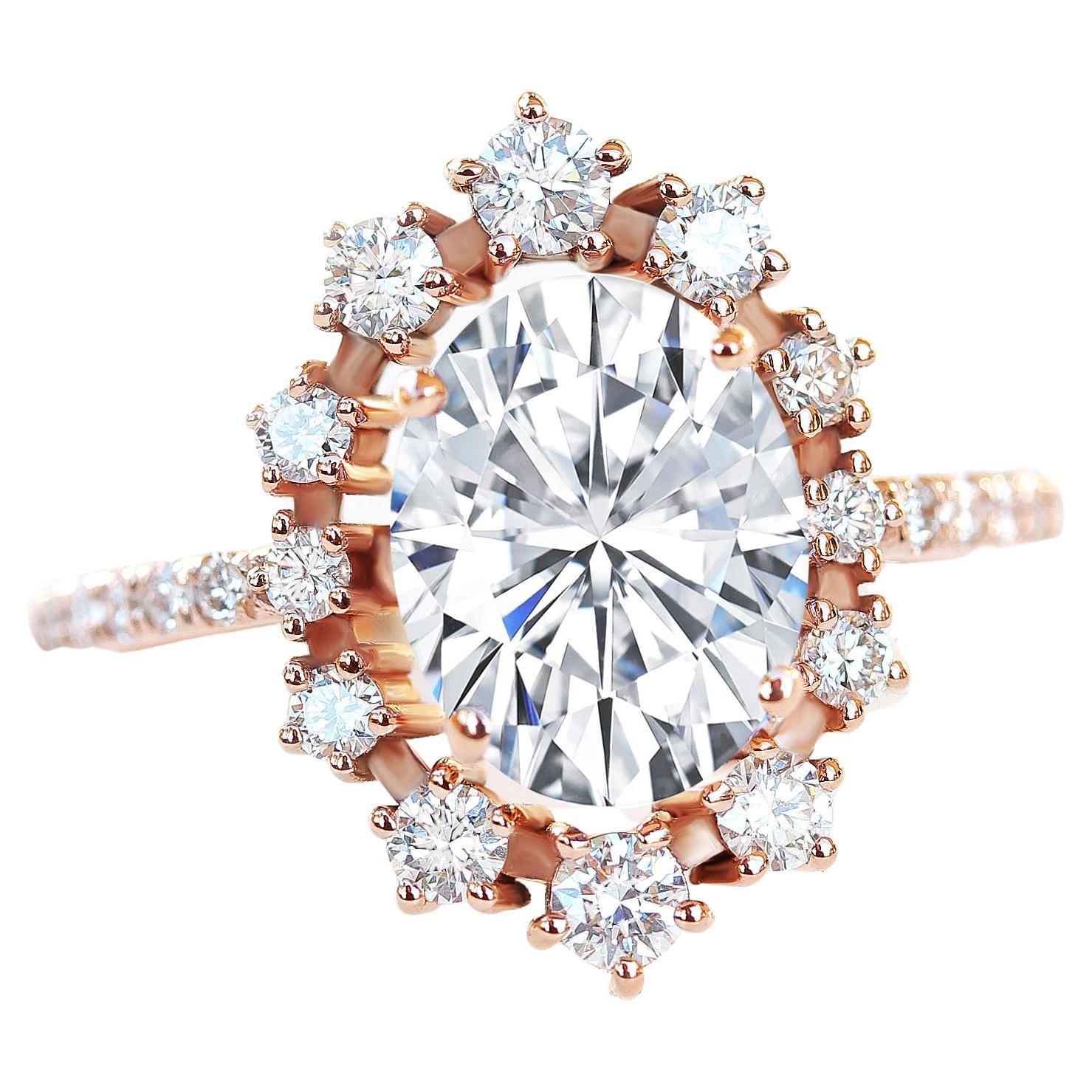 Bague de fiançailles unique avec halo de diamants ovales de 1,5 carat - Glory  en vente