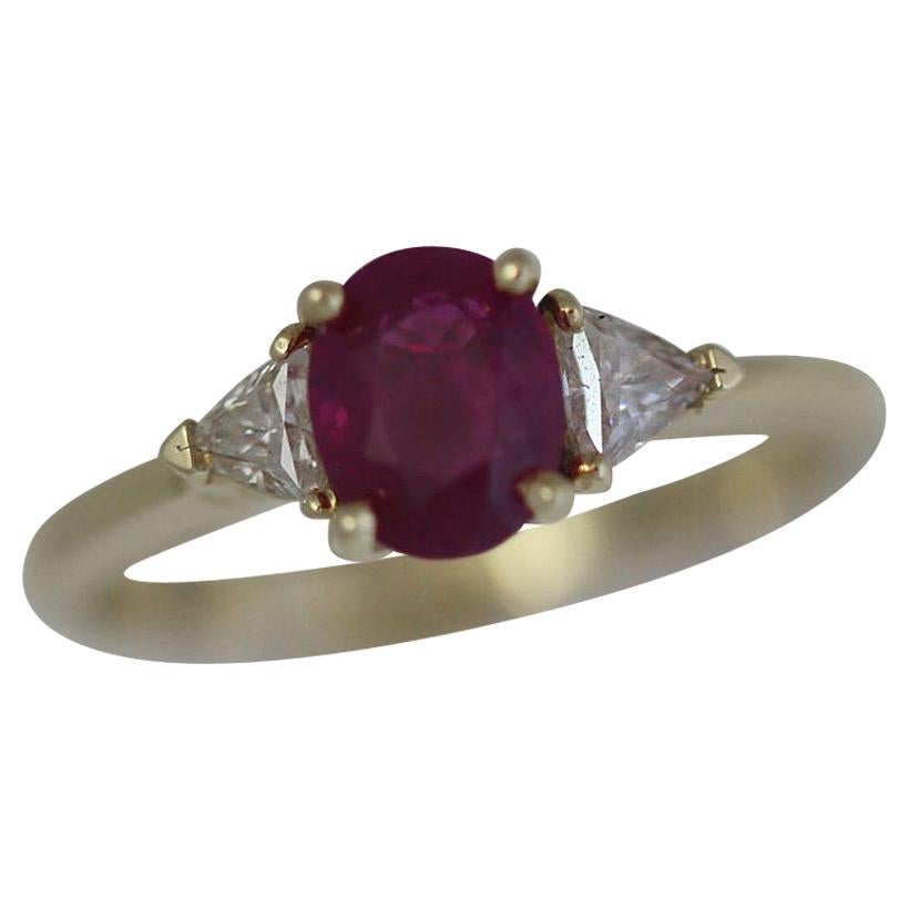 1.5 + Carat Oval Natural Ruby and Diamond Ring Set in 18 Karat Yellow Gold For Sale