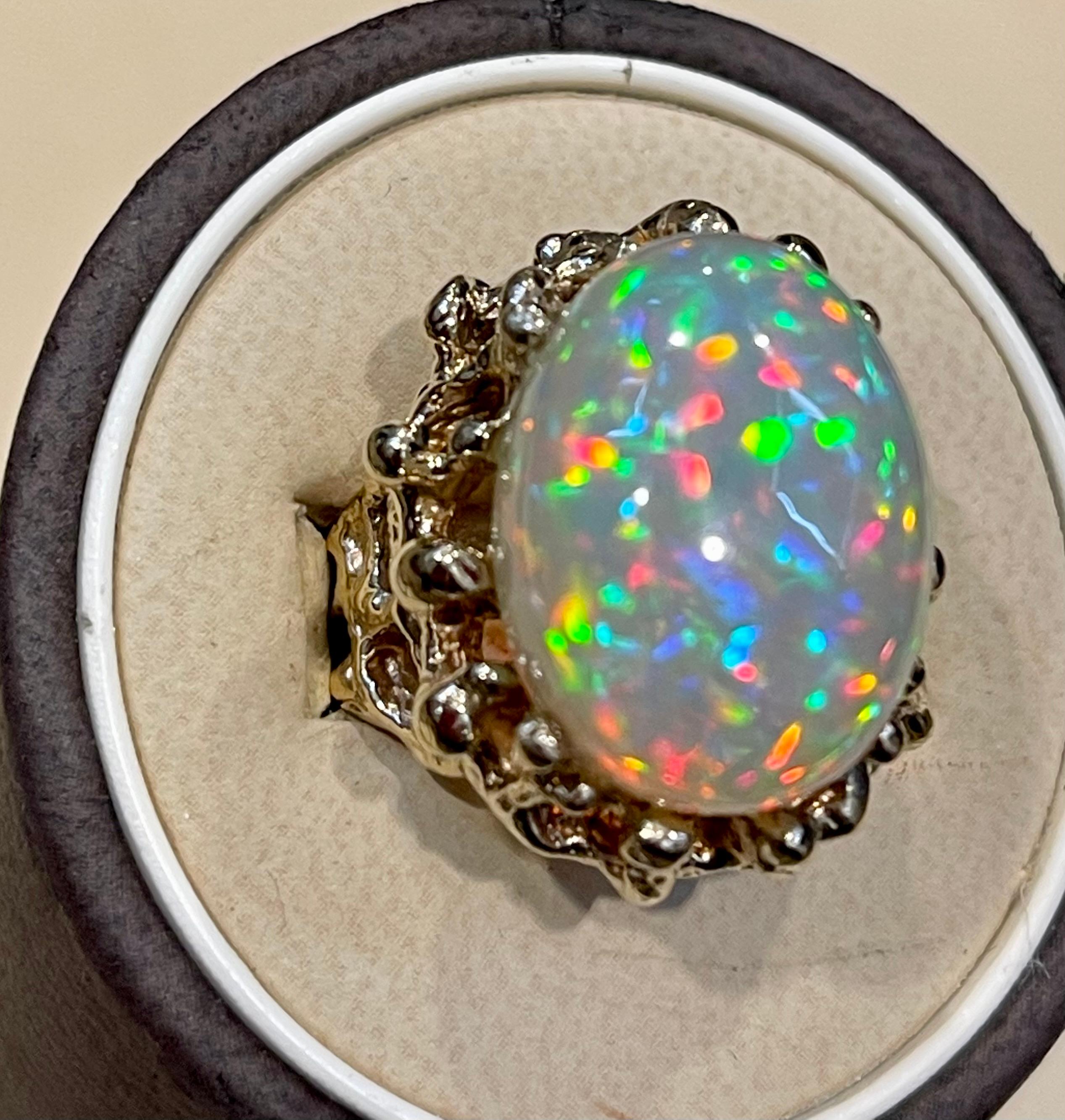 17 Carat Oval Shape Ethiopian Opal Cocktail Ring 14 Karat Yellow Gold Solid Ring For Sale 2