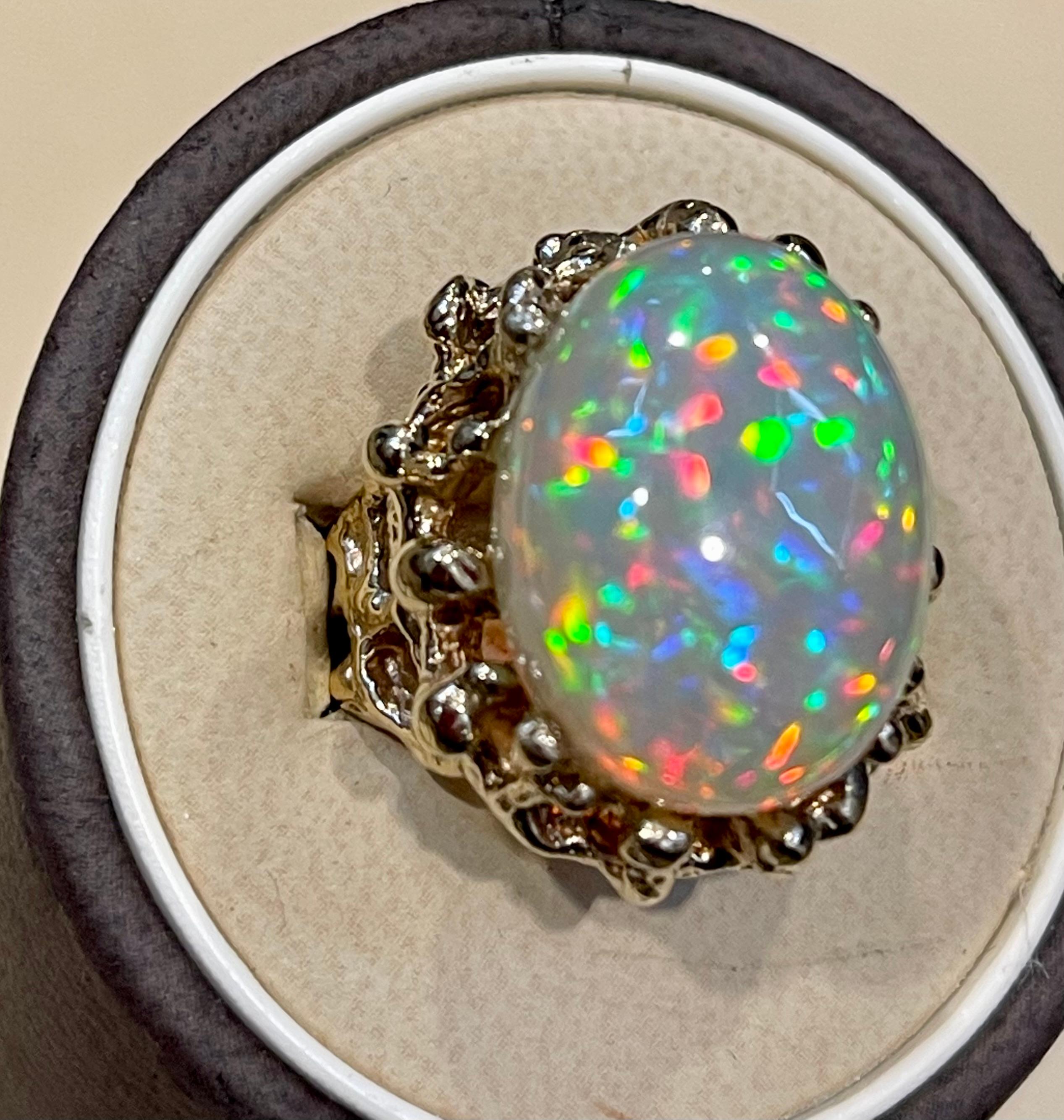 17 Carat Oval Shape Ethiopian Opal Cocktail Ring 14 Karat Yellow Gold Solid Ring 2