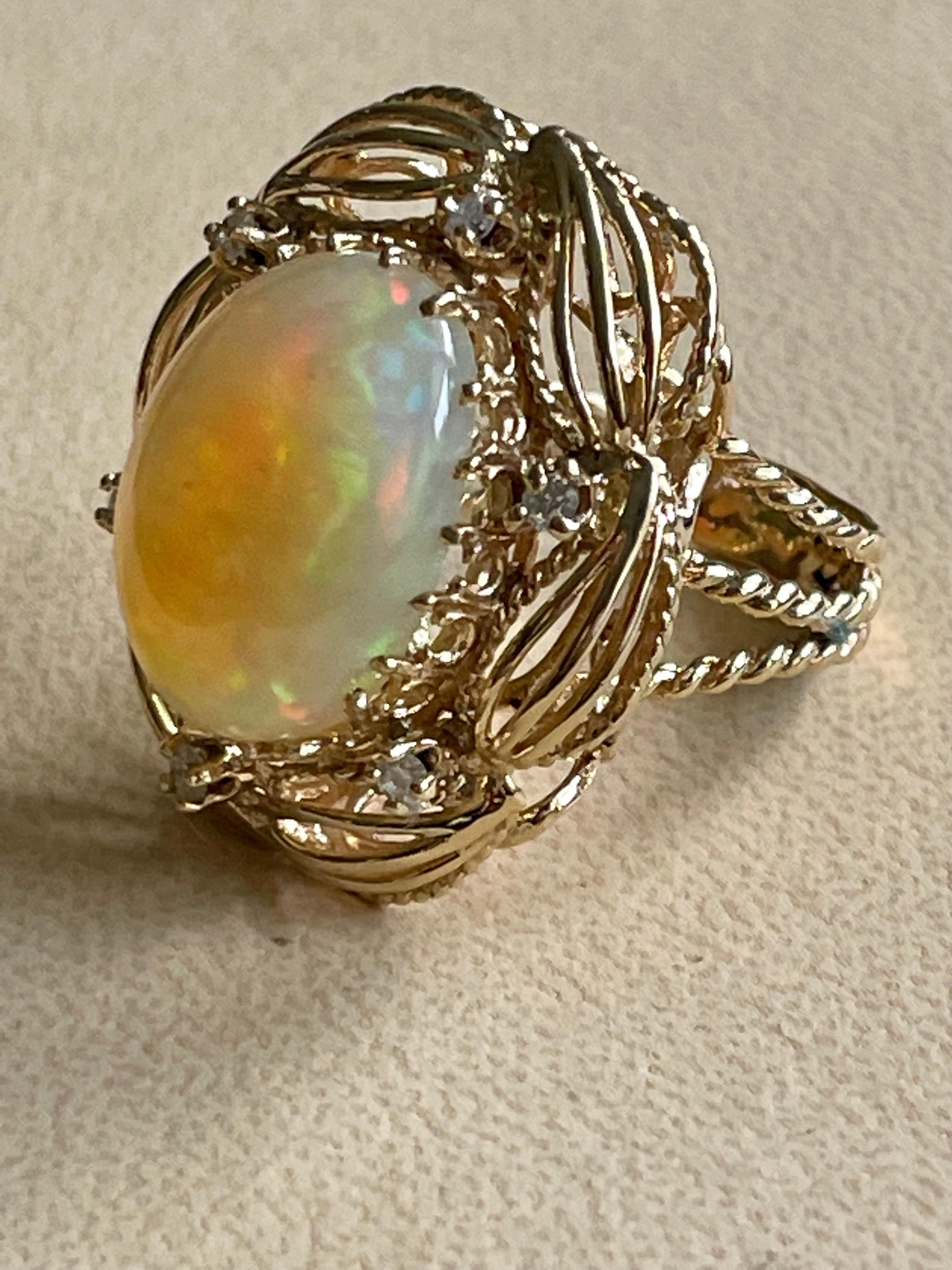 15 Carat Oval Shape Ethiopian Opal Cocktail Ring 14 Karat Yellow Gold Solid Ring For Sale 2