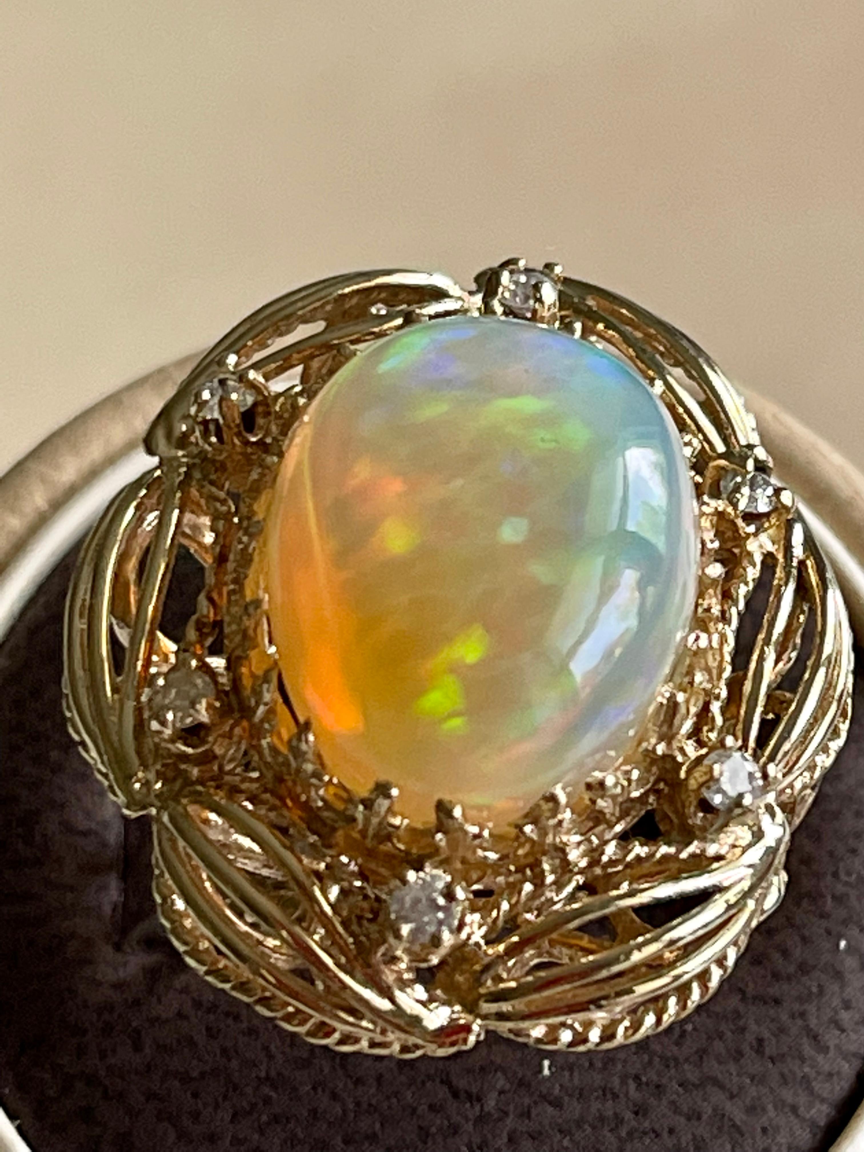 15 Carat Oval Shape Ethiopian Opal Cocktail Ring 14 Karat Yellow Gold Solid Ring For Sale 3