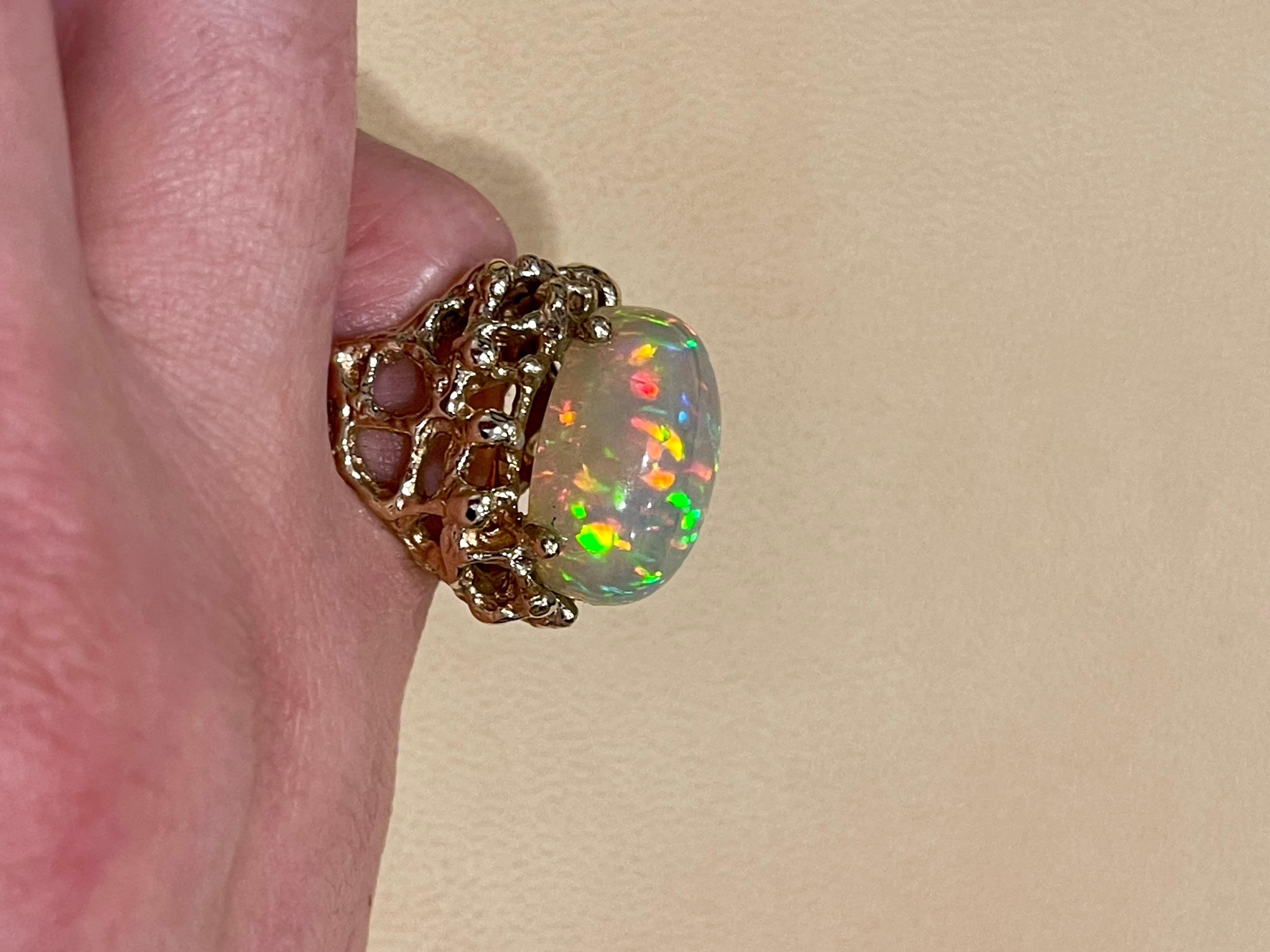 17 Carat Oval Shape Ethiopian Opal Cocktail Ring 14 Karat Yellow Gold Solid Ring For Sale 4