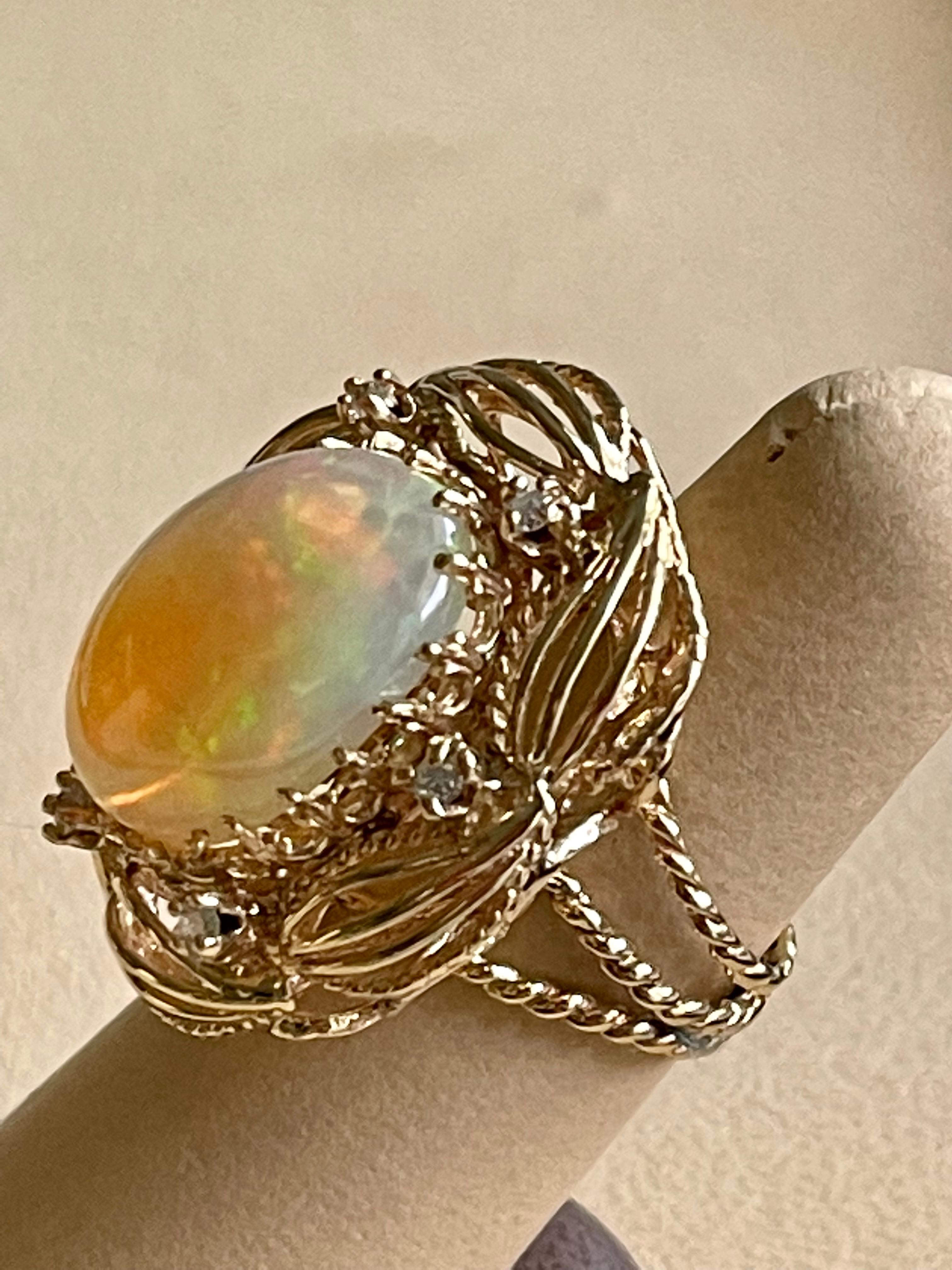 15 Carat Oval Shape Ethiopian Opal Cocktail Ring 14 Karat Yellow Gold Solid Ring For Sale 4