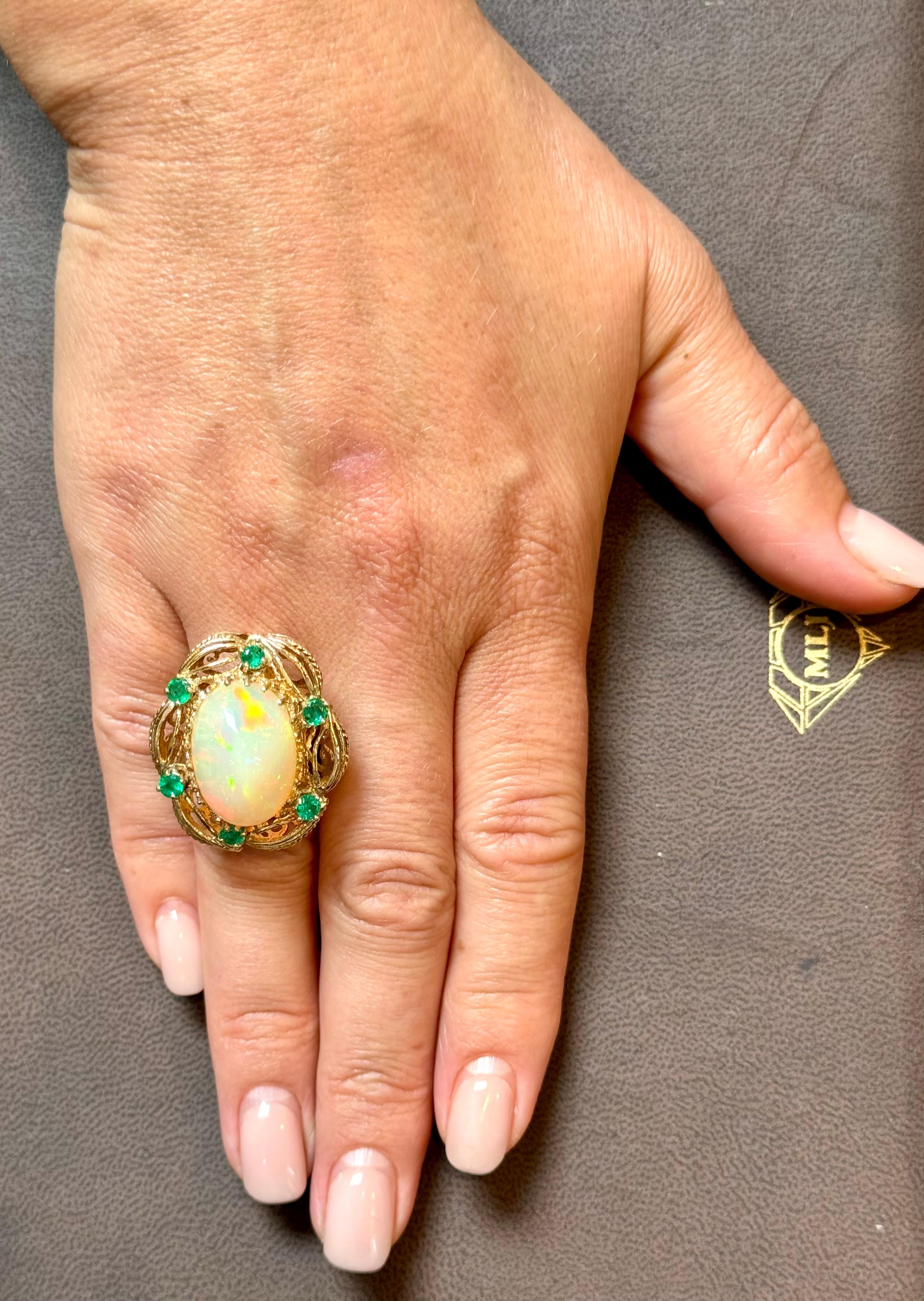15 Carat Oval Shape Ethiopian Opal Cocktail Ring 14 Karat Yellow Gold Solid Ring For Sale 5
