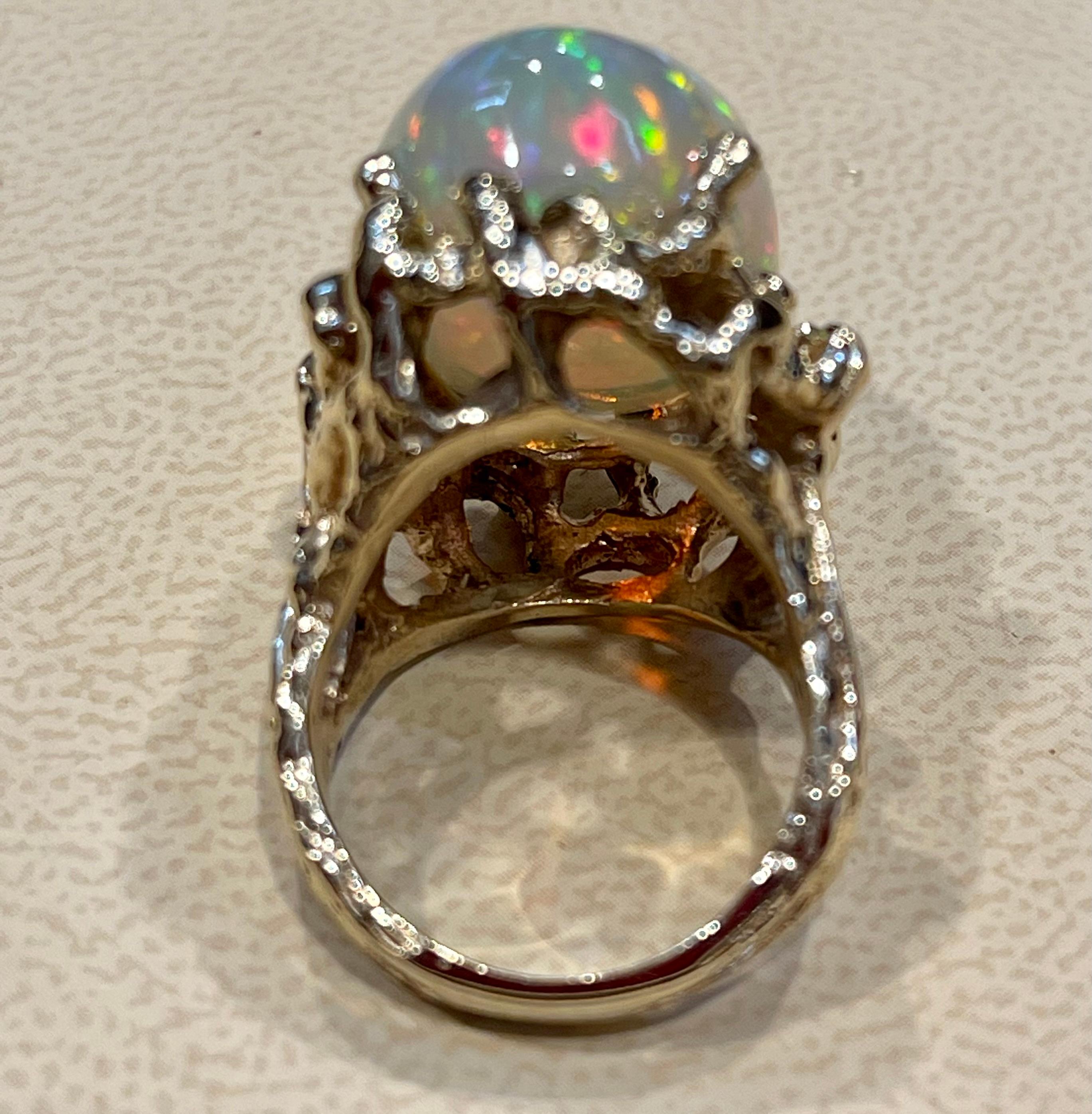 17 Carat Oval Shape Ethiopian Opal Cocktail Ring 14 Karat Yellow Gold Solid Ring For Sale 5