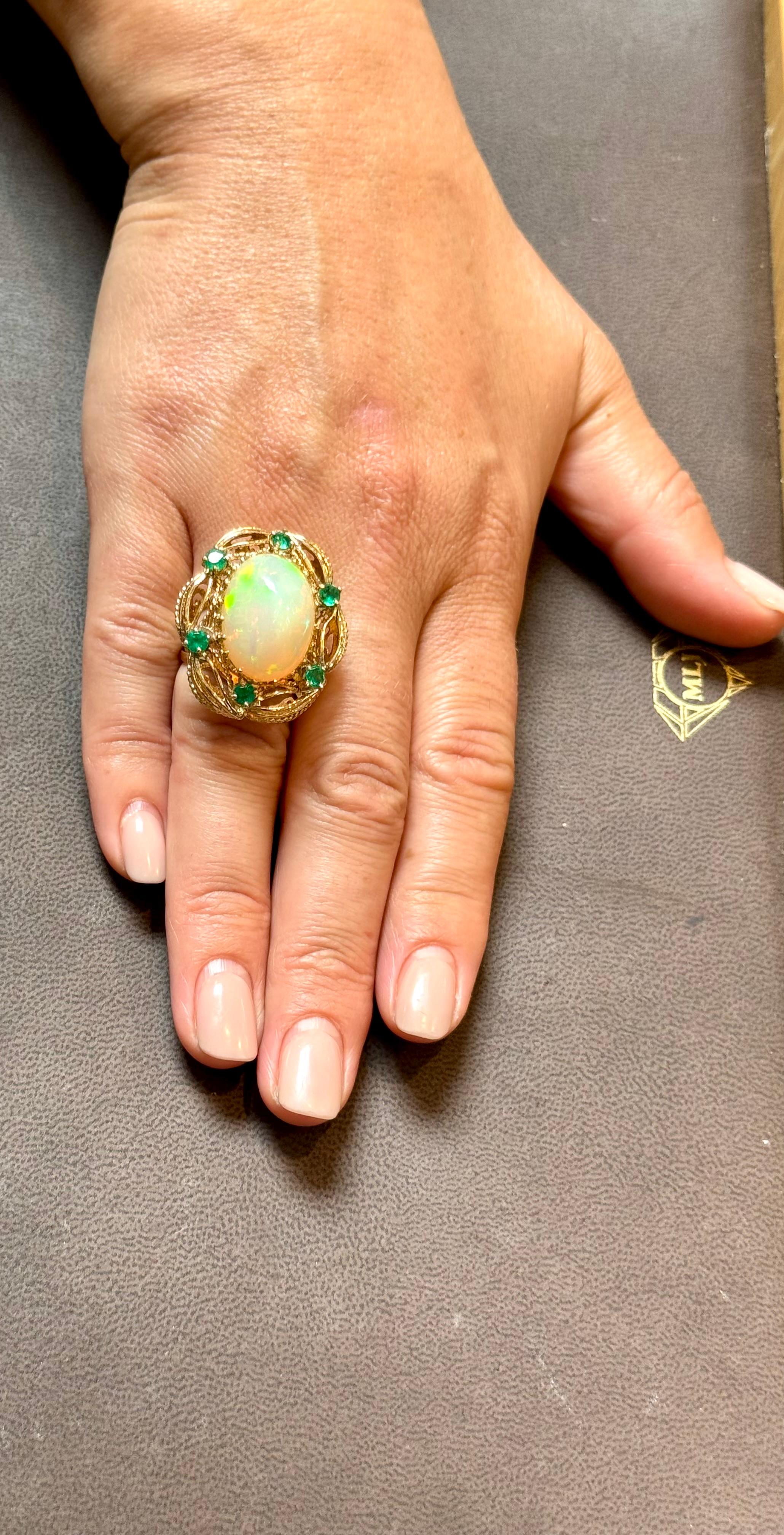 15 Carat Oval Shape Ethiopian Opal Cocktail Ring 14 Karat Yellow Gold Solid Ring For Sale 6