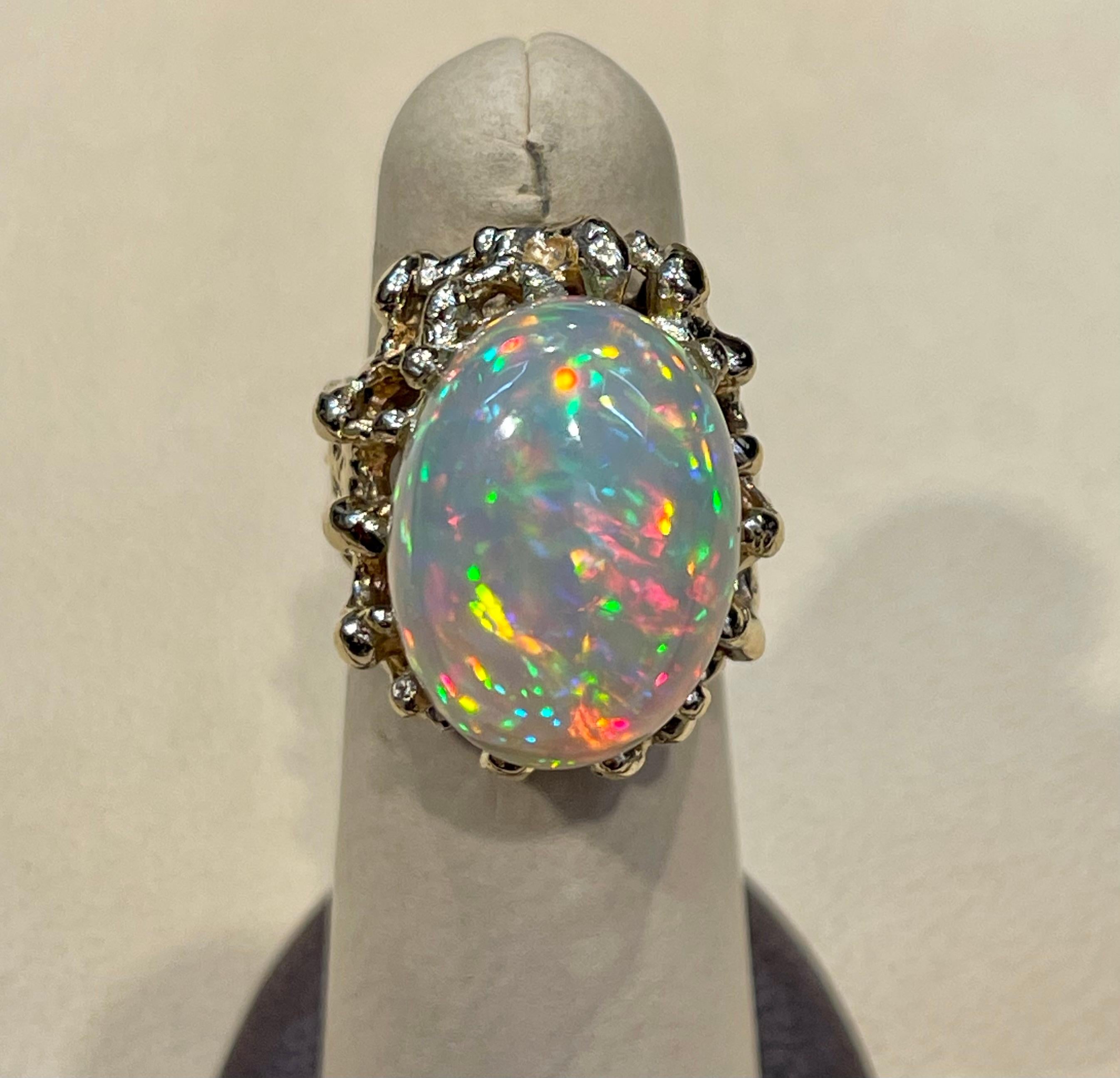 17 Carat Oval Shape Ethiopian Opal Cocktail Ring 14 Karat Yellow Gold Solid Ring For Sale 6