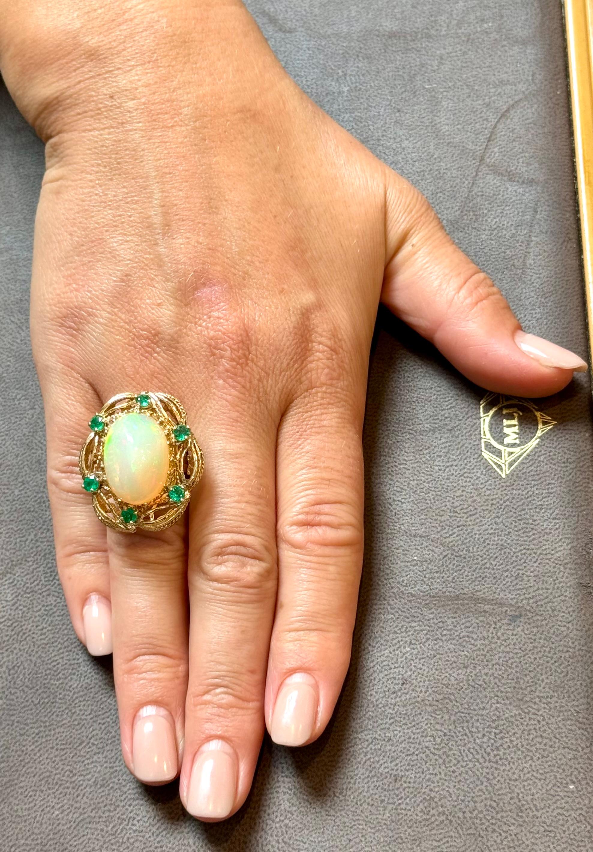 15 Carat Oval Shape Ethiopian Opal Cocktail Ring 14 Karat Yellow Gold Solid Ring For Sale 7