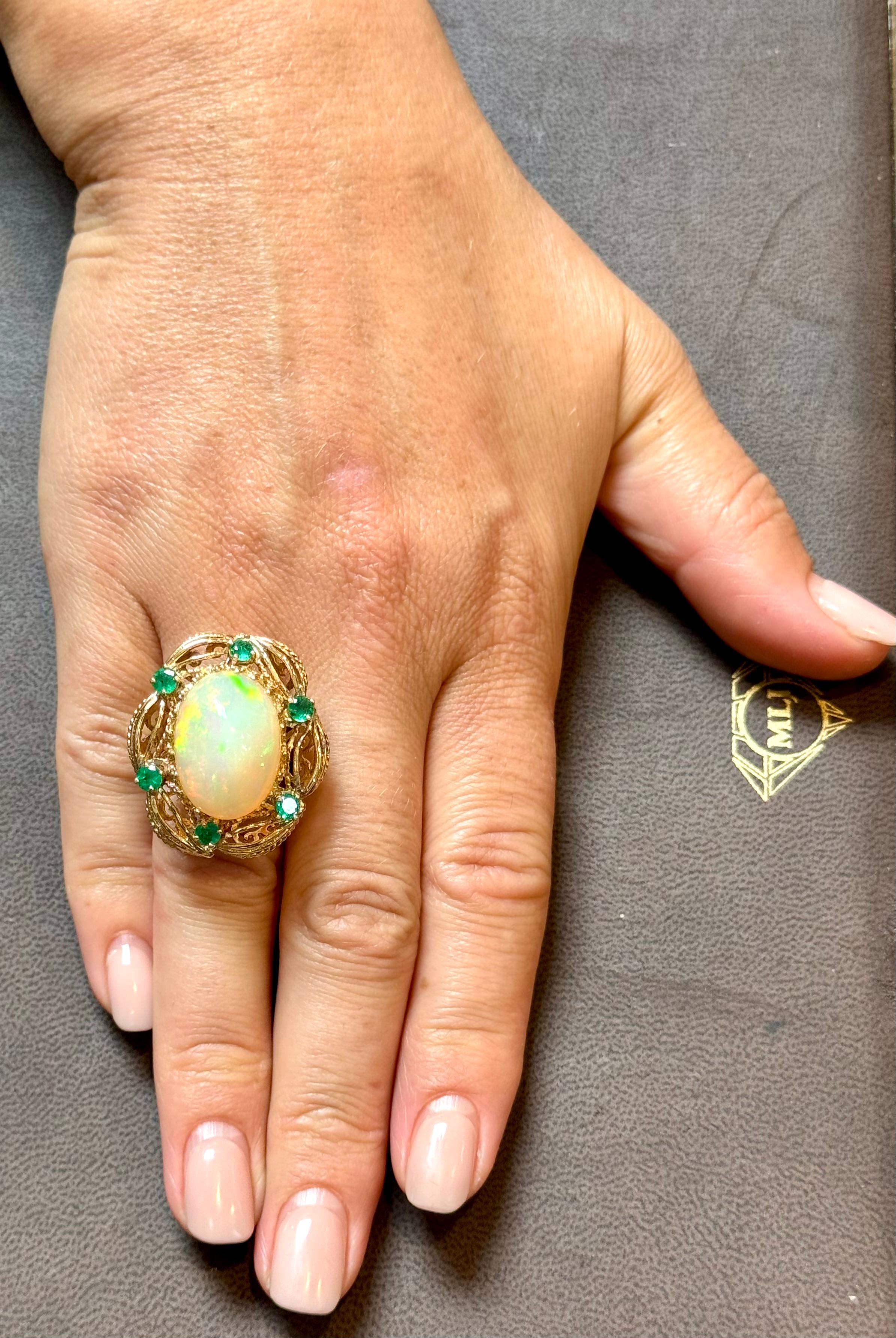 15 Carat Oval Shape Ethiopian Opal Cocktail Ring 14 Karat Yellow Gold Solid Ring For Sale 8
