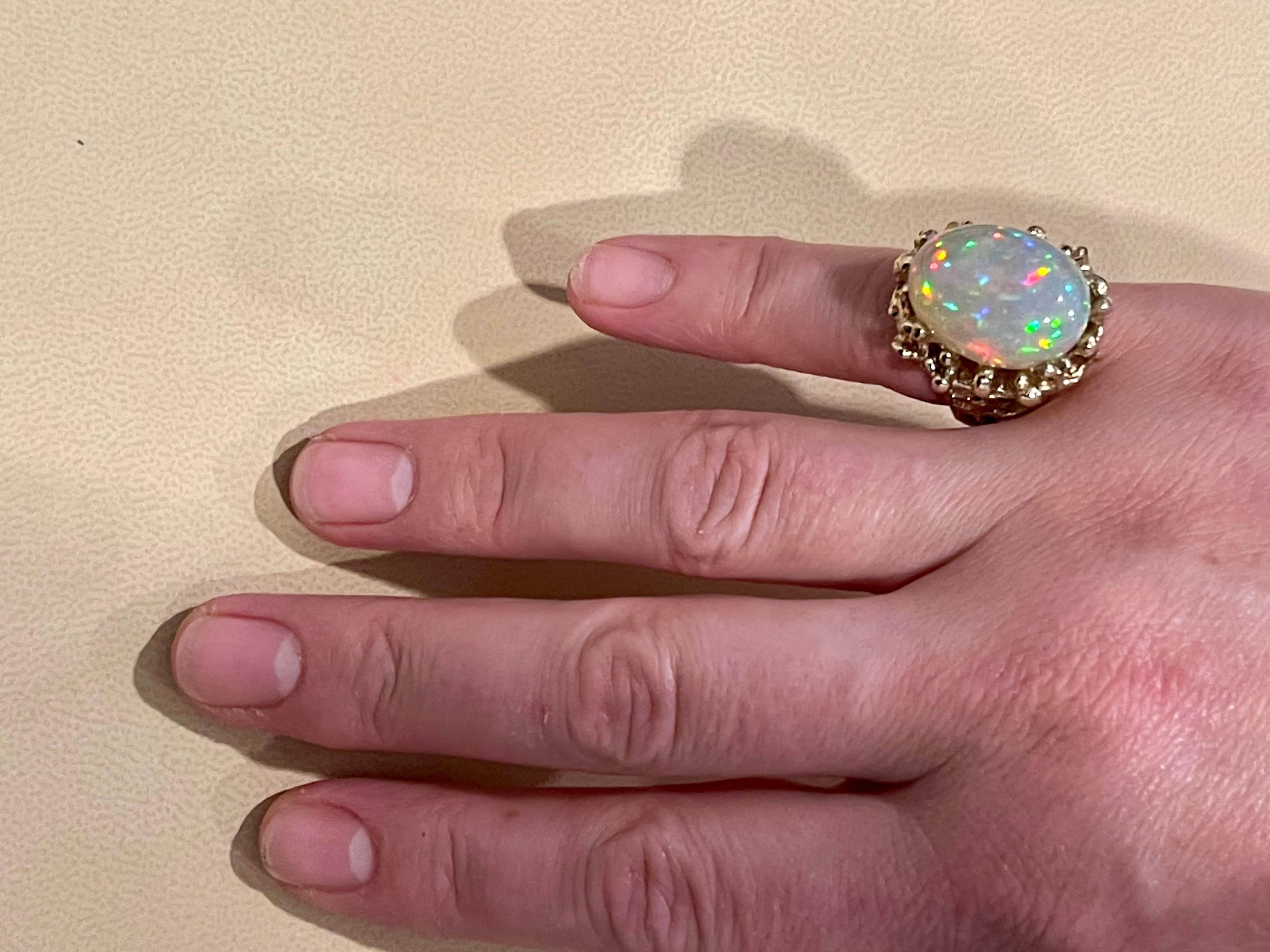 17 Carat Oval Shape Ethiopian Opal Cocktail Ring 14 Karat Yellow Gold Solid Ring For Sale 8