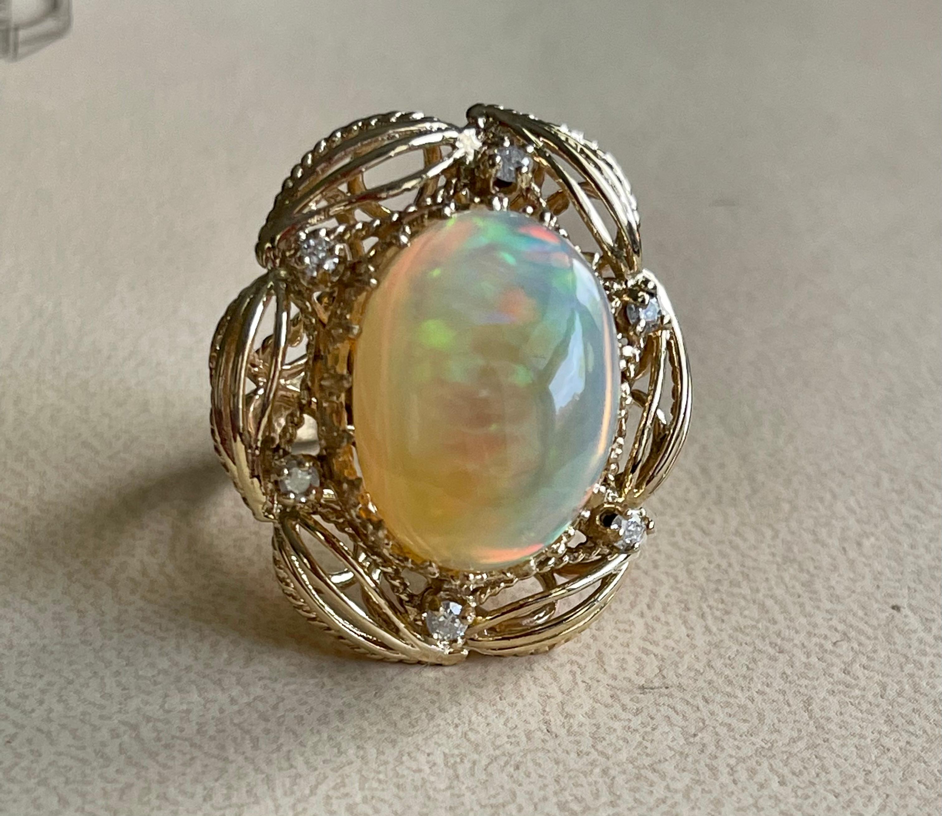Oval Cut 15 Carat Oval Shape Ethiopian Opal Cocktail Ring 14 Karat Yellow Gold Solid Ring