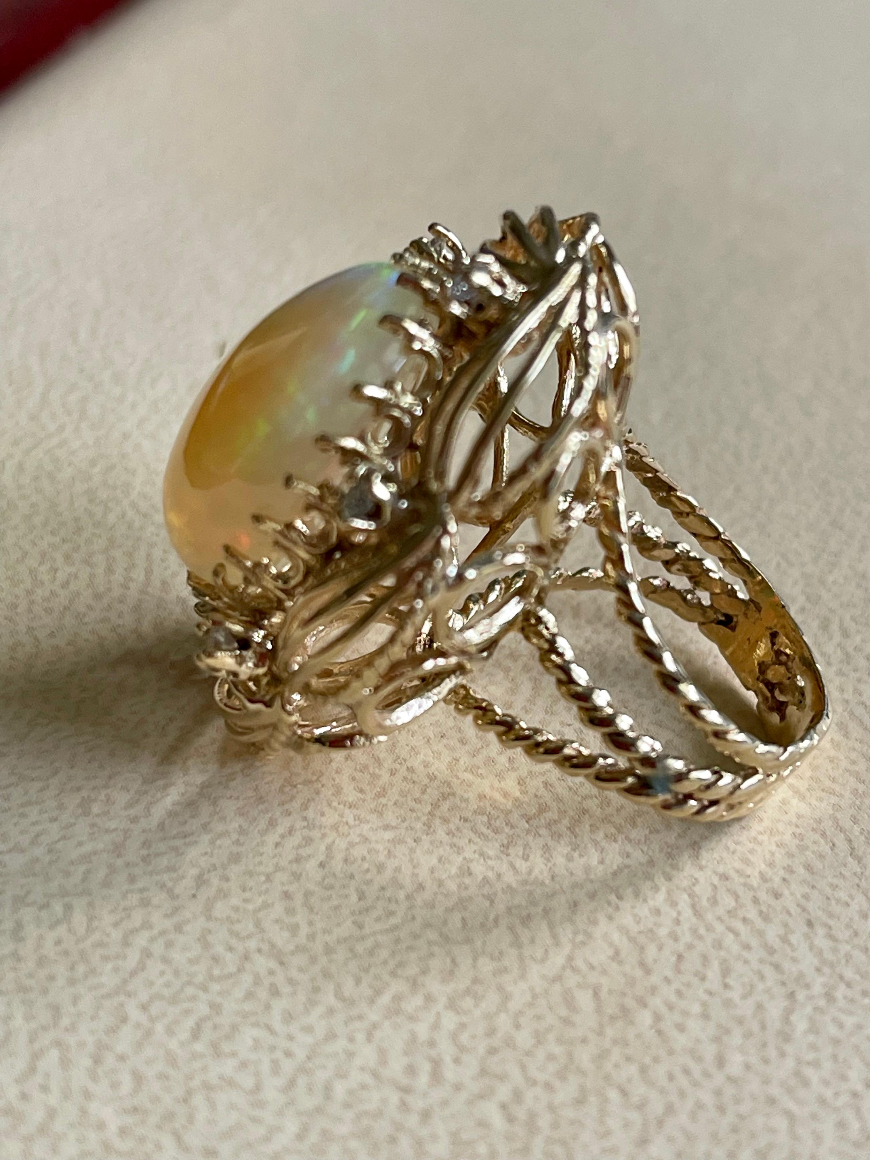 Women's 15 Carat Oval Shape Ethiopian Opal Cocktail Ring 14 Karat Yellow Gold Solid Ring