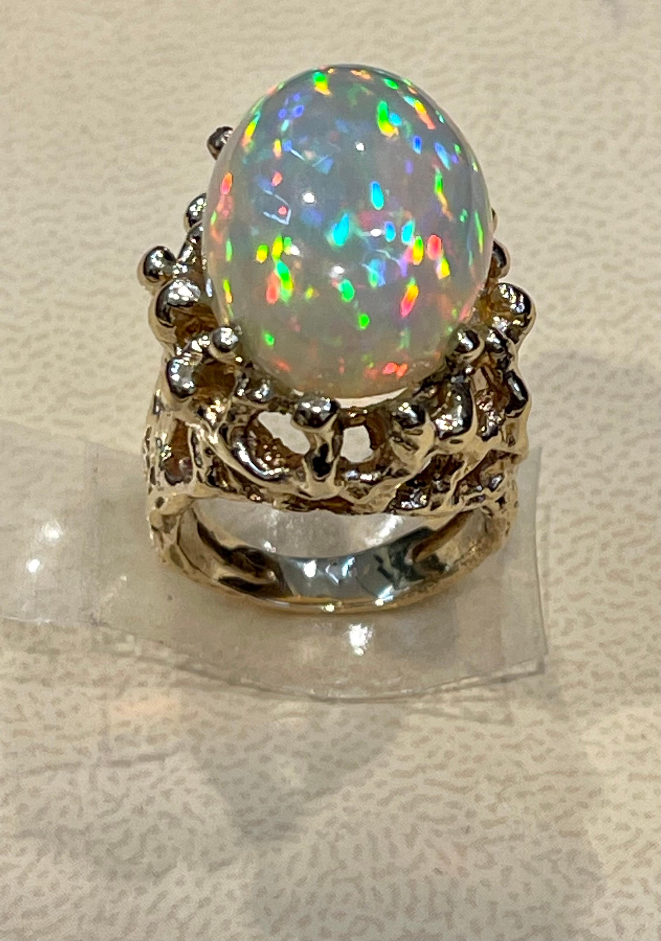 Oval Cut 17 Carat Oval Shape Ethiopian Opal Cocktail Ring 14 Karat Yellow Gold Solid Ring