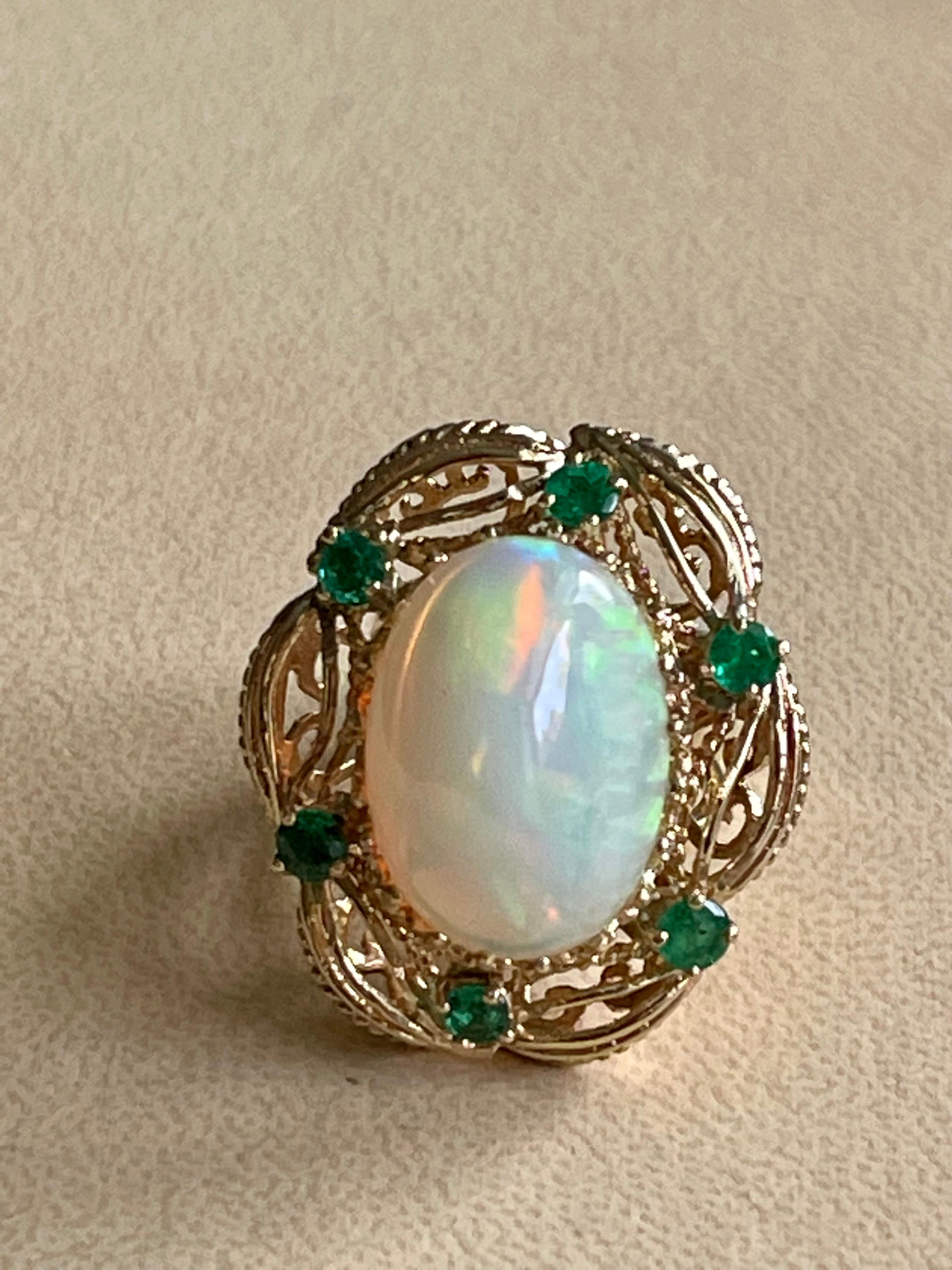 15 Carat Oval Shape Ethiopian Opal Cocktail Ring 14 Karat Yellow Gold Solid Ring For Sale 1