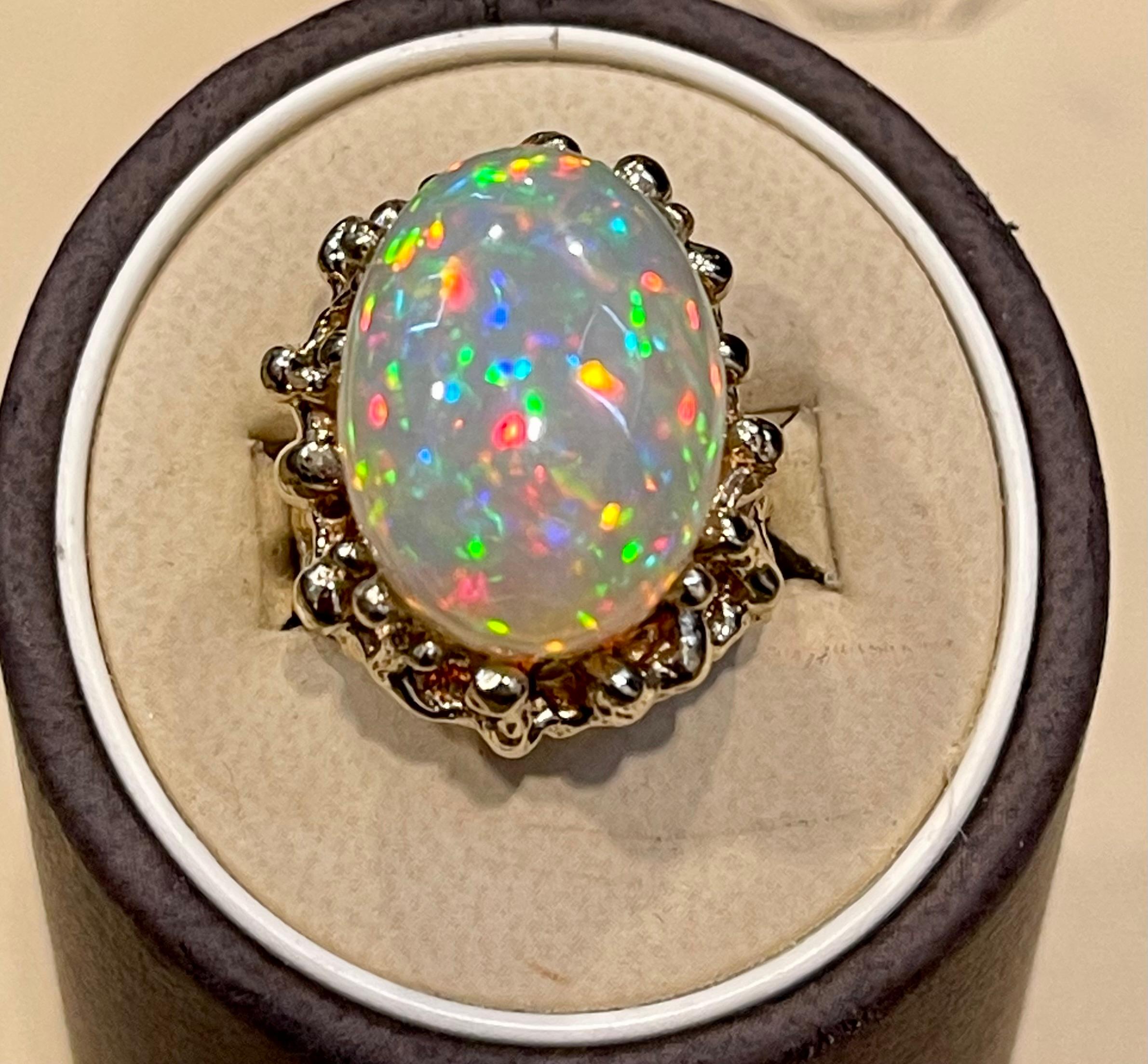 17 Carat Oval Shape Ethiopian Opal Cocktail Ring 14 Karat Yellow Gold Solid Ring For Sale 1
