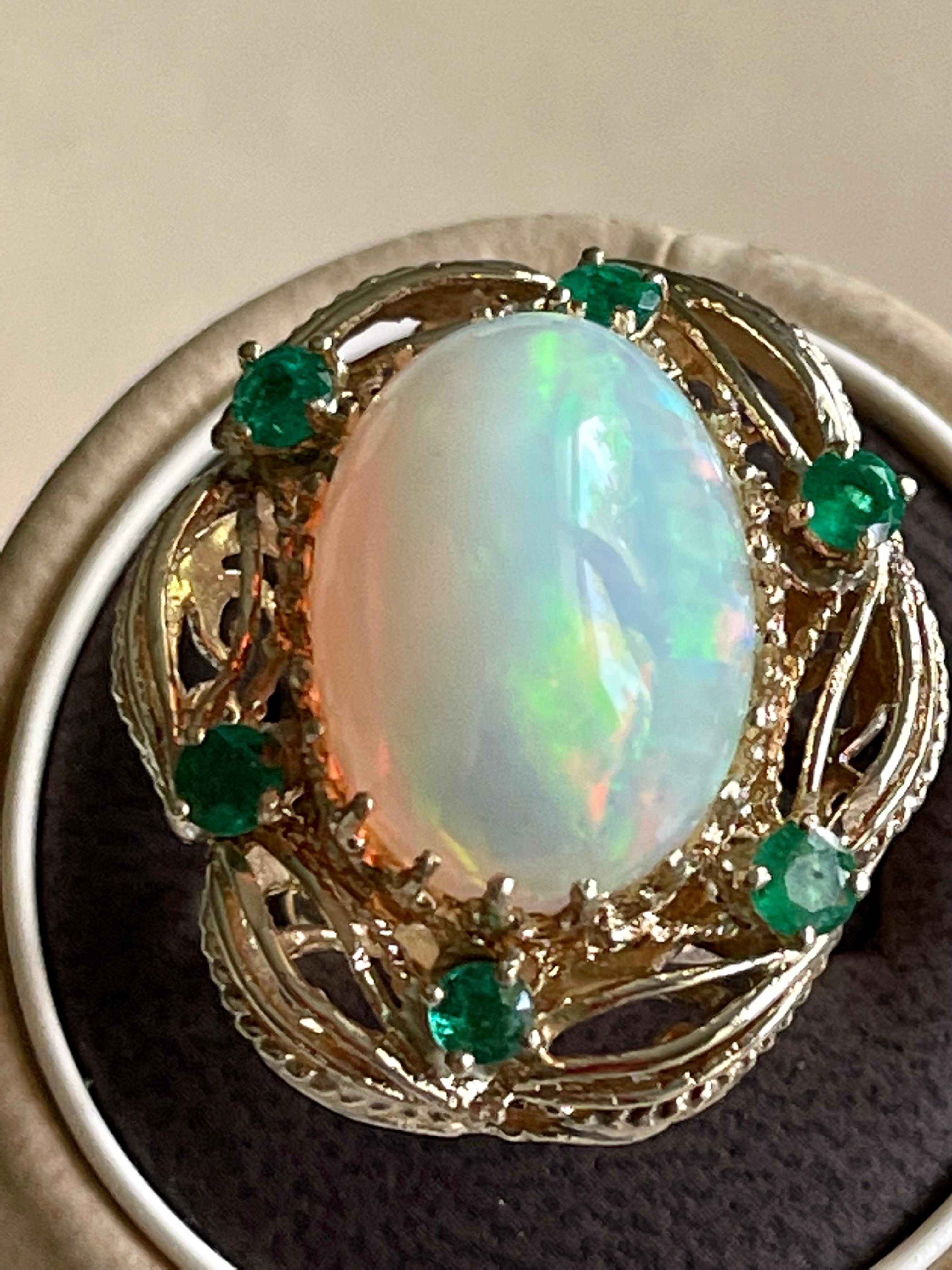 15 Carat Oval Shape Ethiopian Opal Cocktail Ring 14 Karat Yellow Gold Solid Ring For Sale 2