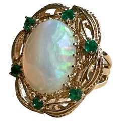 15 Carat Oval Shape Ethiopian Opal Cocktail Ring 14 Karat Yellow Gold Solid Ring