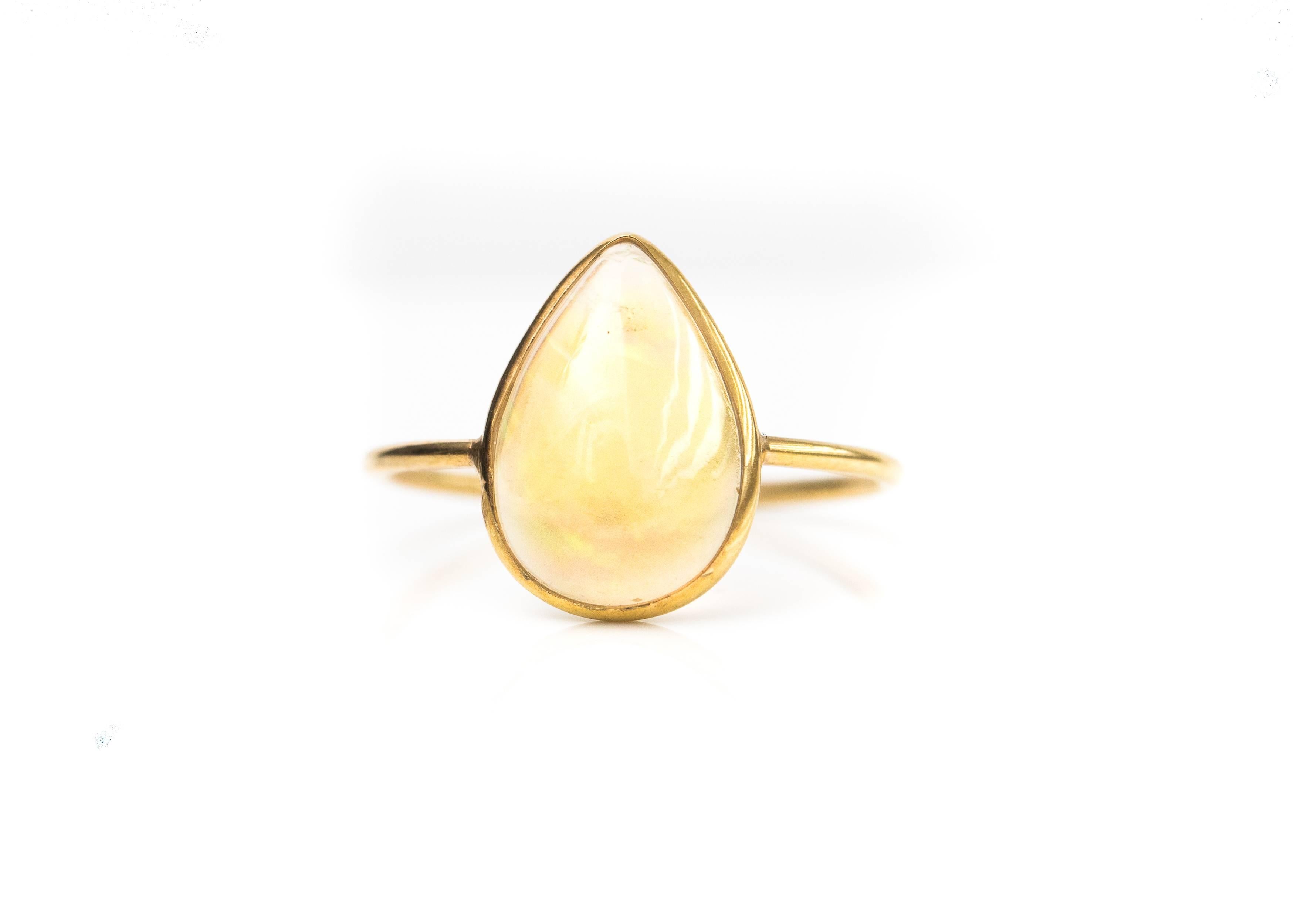 1.5 Carat Pear Cut Ethiopian Opal 18 Karat Yellow Gold Ring In New Condition For Sale In Atlanta, GA