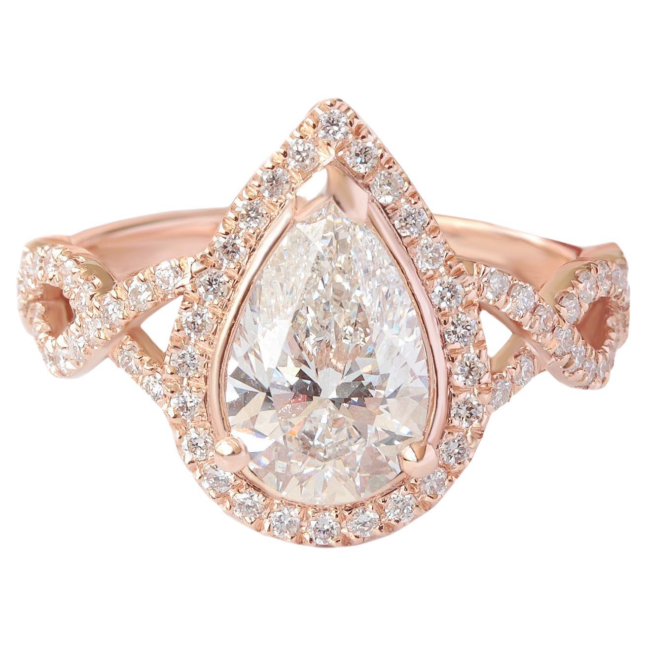1.5 carat Pear Diamond Twist Shank Halo Engagement Ring 'Romeo'