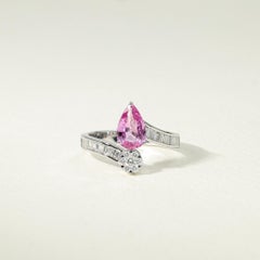 1.5ct Pear-Cut Pink Sapphire & Diamond Dual-Stone Bypass Ring in 18K White Gold