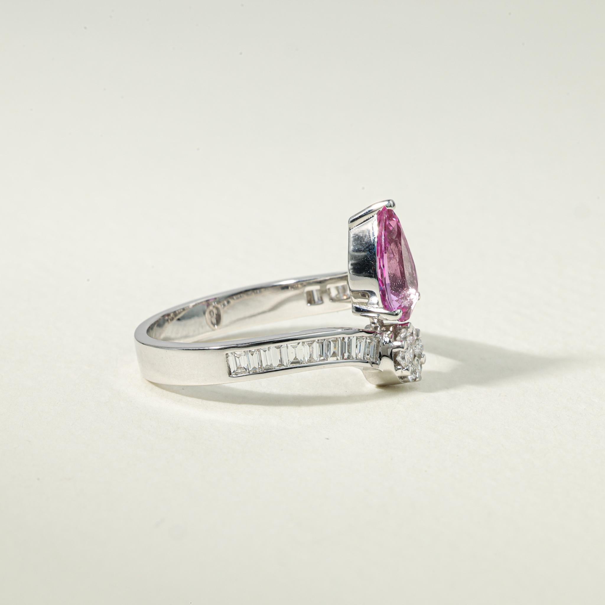 1.5 Carat Pear Pink Sapphire Diamond Cocktail Engagement Ring in 18k White Gold For Sale 1