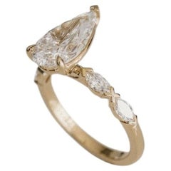 1.5 Carat Pear Statement Brilliant White  White Gold Refined Light Diamond Ring