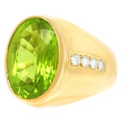 15 Carat Peridot and Diamond Set Gold Ring