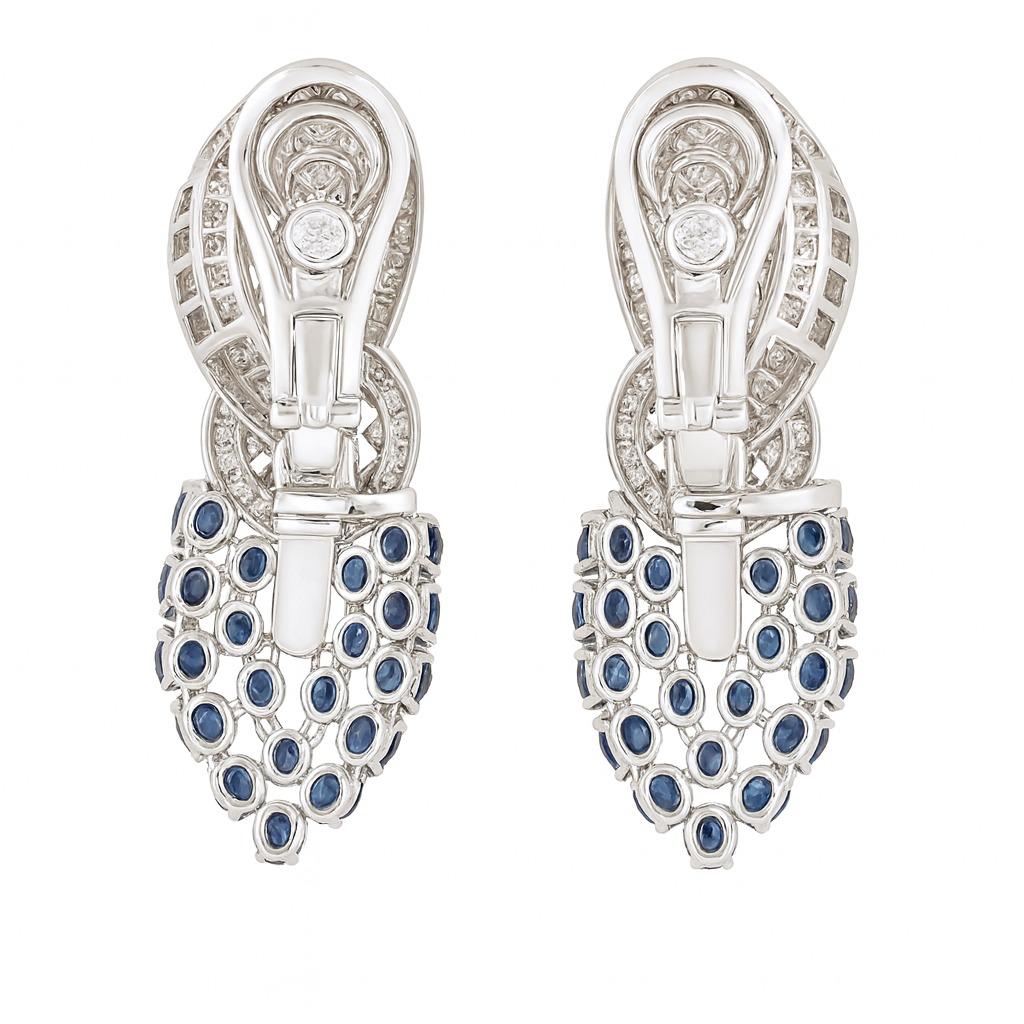 15 Karat Platin Diamant & Saphir Cabrio-Ohrringe (Ovalschliff) im Angebot
