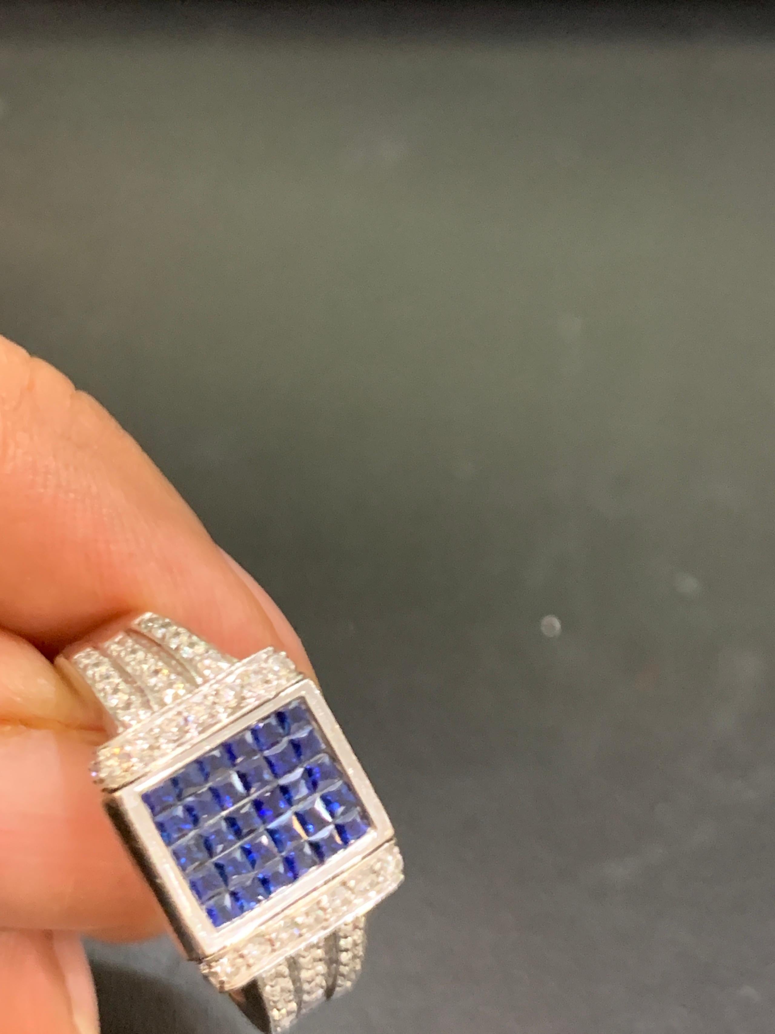 1.5 Carat Princess Cut Diamond & 1 Ct Blue Sapphire Flip Ring 14 K Gold, Unisex For Sale 8