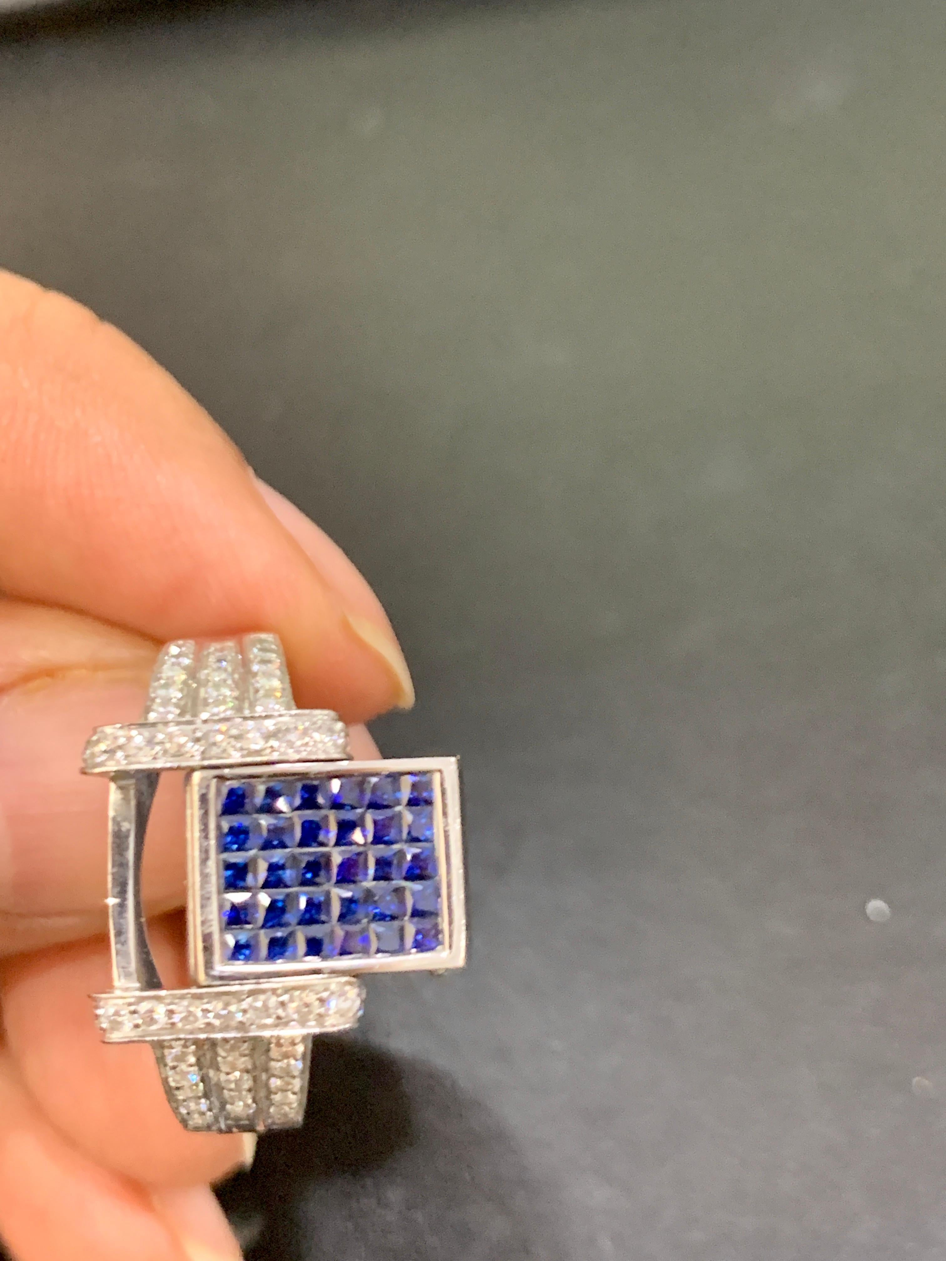 1.5 Carat Princess Cut Diamond & 1 Ct Blue Sapphire Flip Ring 14 K Gold, Unisex For Sale 1