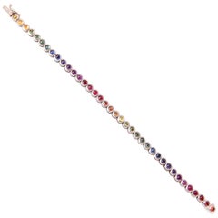 15 Carat Rainbow Sapphire In-Line Tennis Bracelet 18 Karat White Gold