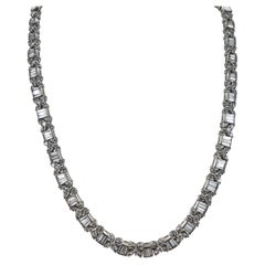 15 Carat Round Brilliant Baguette Diamond Platinum Estate Collar Necklace