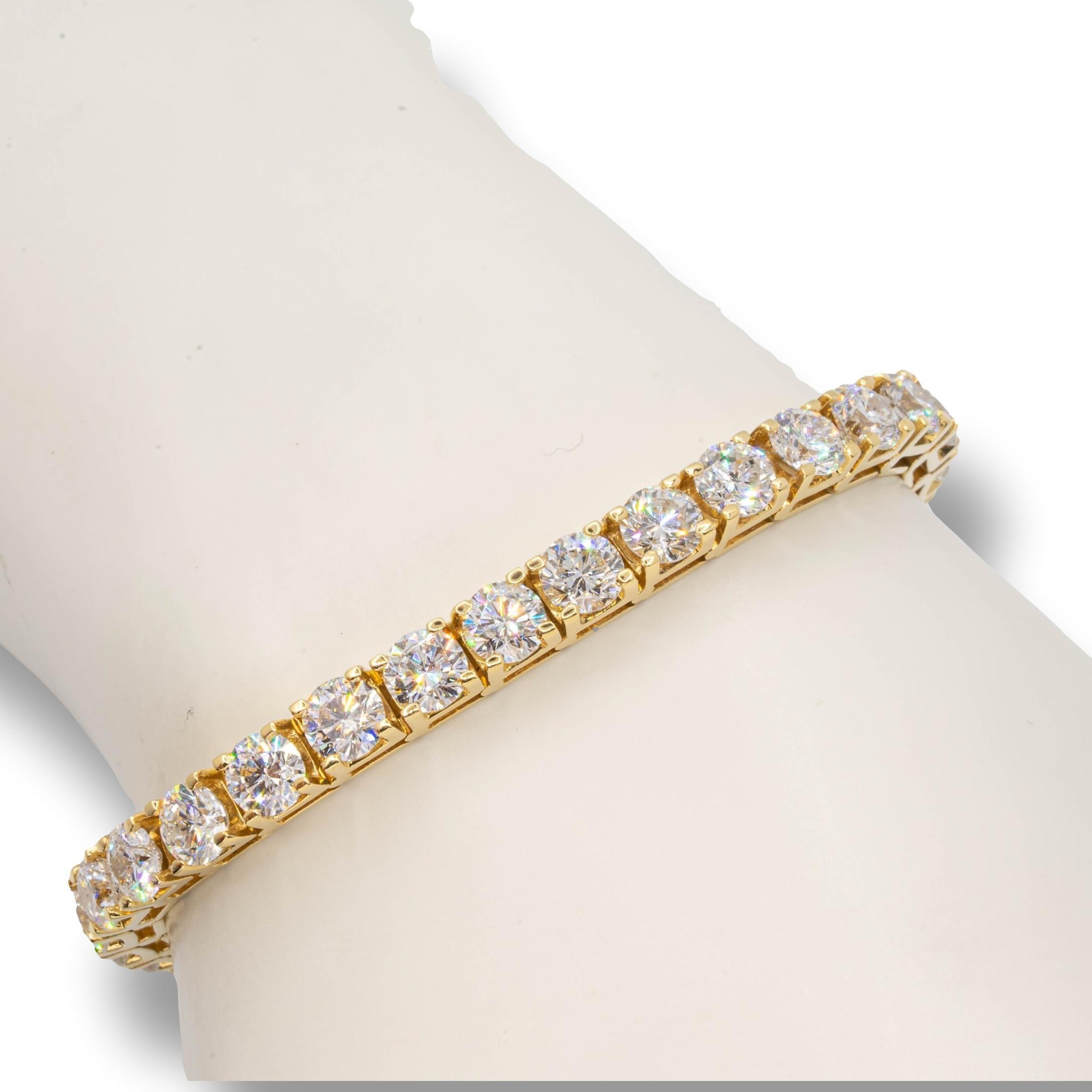 16 Carat Round Brilliant Cut Diamond Tennis Bracelet 18k Yellow Gold 6.5