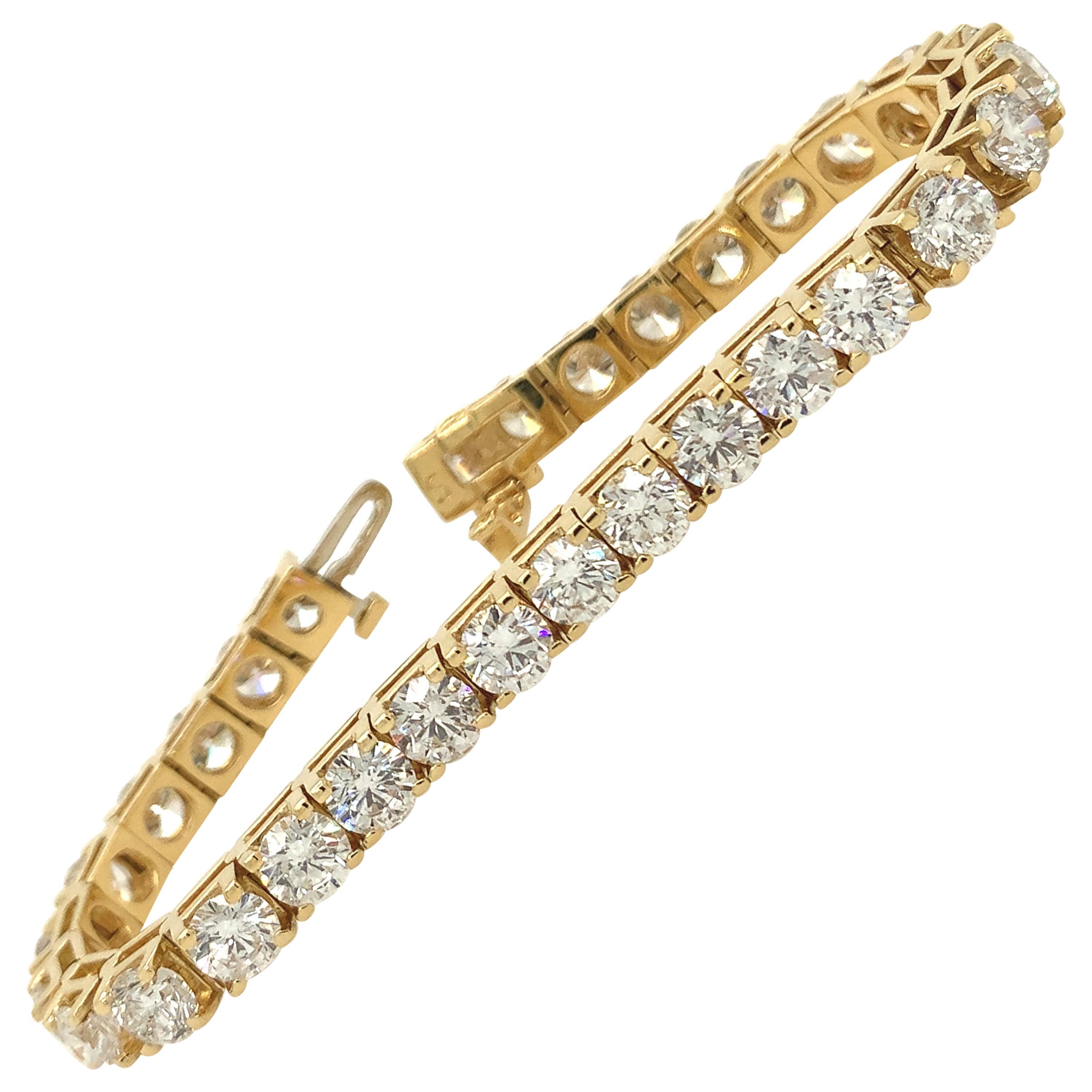 16 Carat Round Brilliant Cut Diamond Tennis Bracelet 18k Yellow Gold 6.5" long