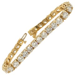 Retro 16 Carat Round Brilliant Cut Diamond Tennis Bracelet 18k Yellow Gold 6.5" long