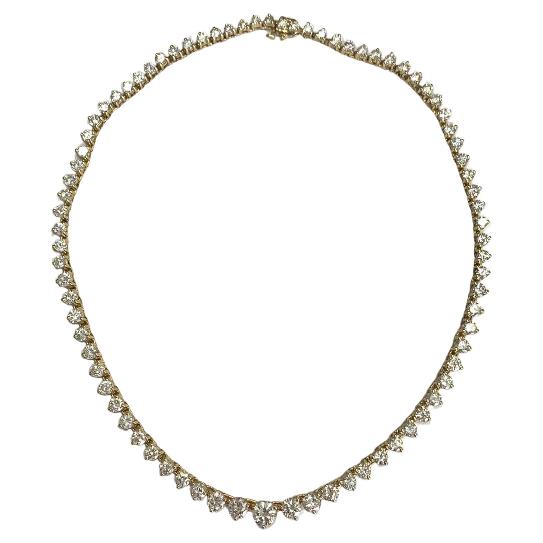 15.45 cttw. Graduated Tennis Necklace in 14K Yellow Gold
Material: 14k Yellow Gold Style: Graduated Stone: White Diamond Shape: Round White Diamonds Weight: 15.45 cttw Colour: G Clarity: SI1 Weight: 23.10g. Lenth: 15 inch.