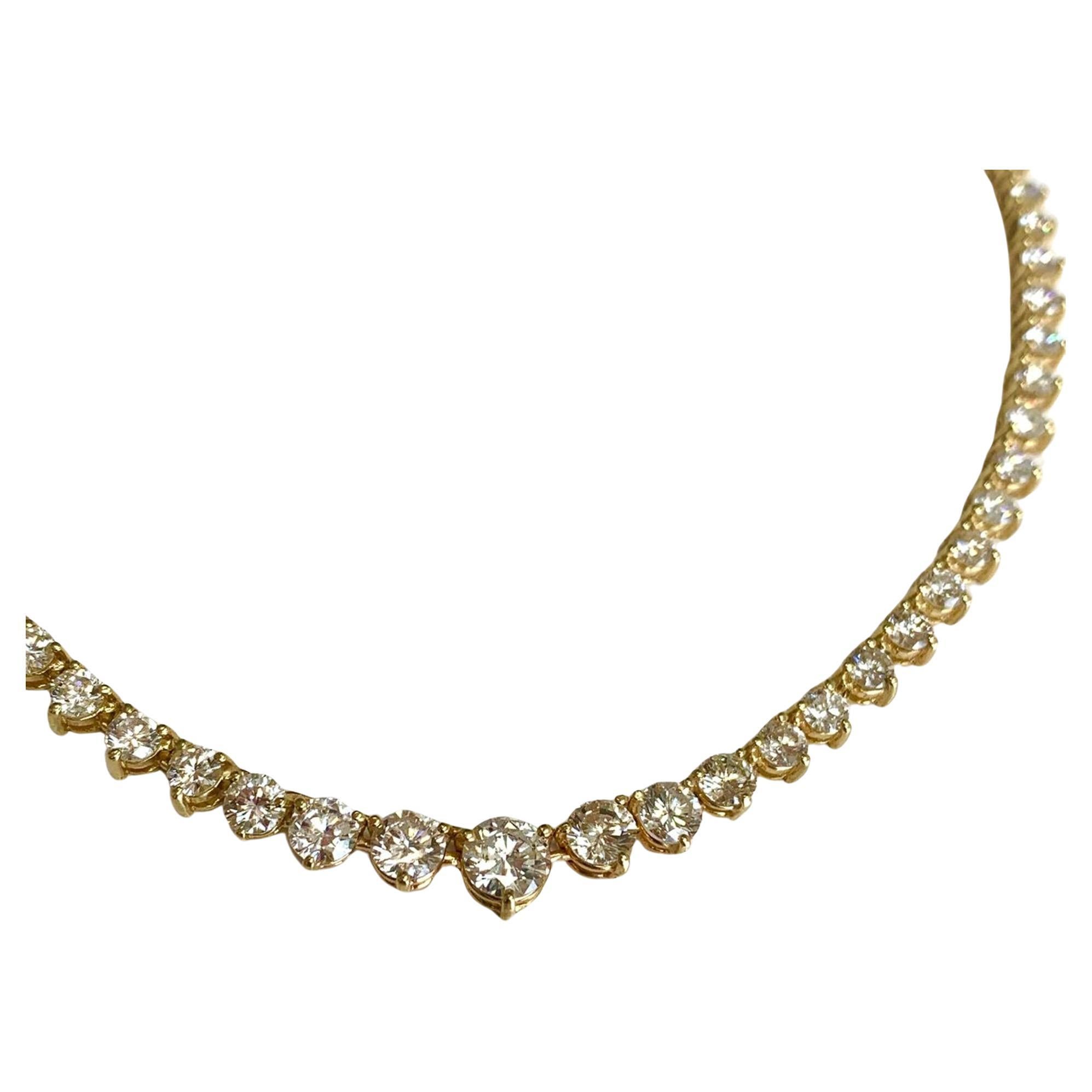 15 Carat Round Brilliant Cut Diamond Tennis Necklace  For Sale