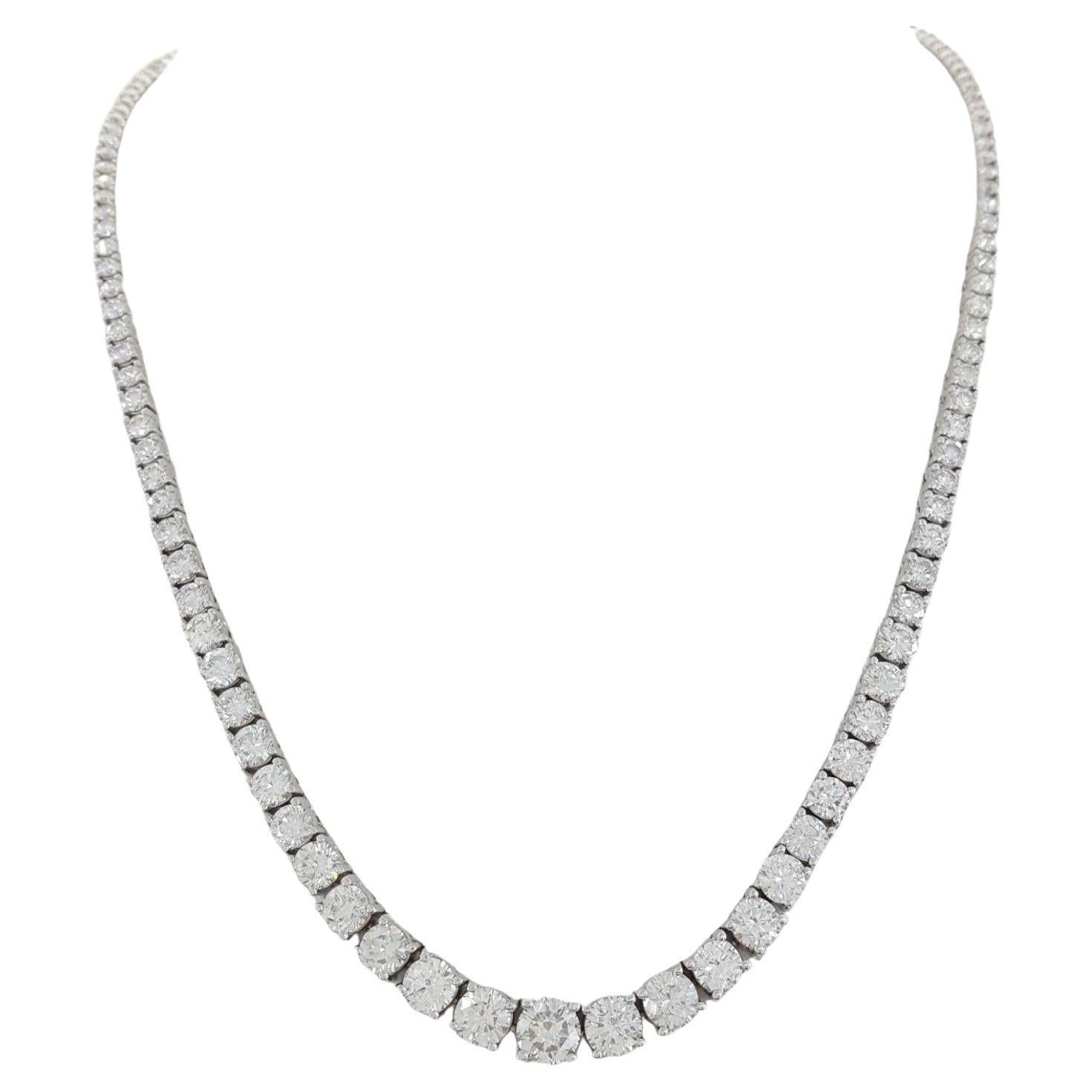 Round Cut 15 Carat Round Brilliant Cut Diamonds White Gold Tennis Necklace