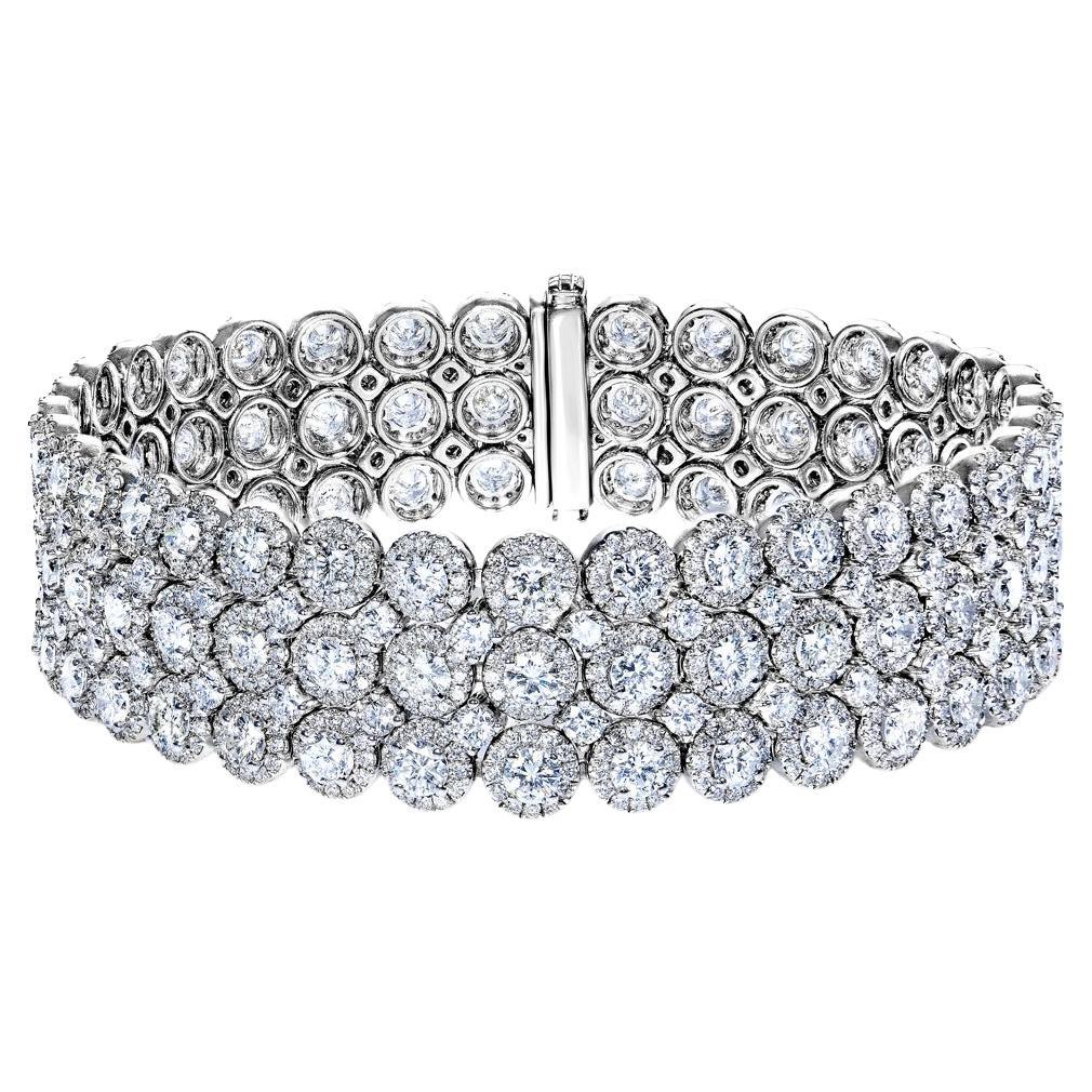 15 Carat Round Brilliant Diamond 3 Row Bracelet Certified For Sale
