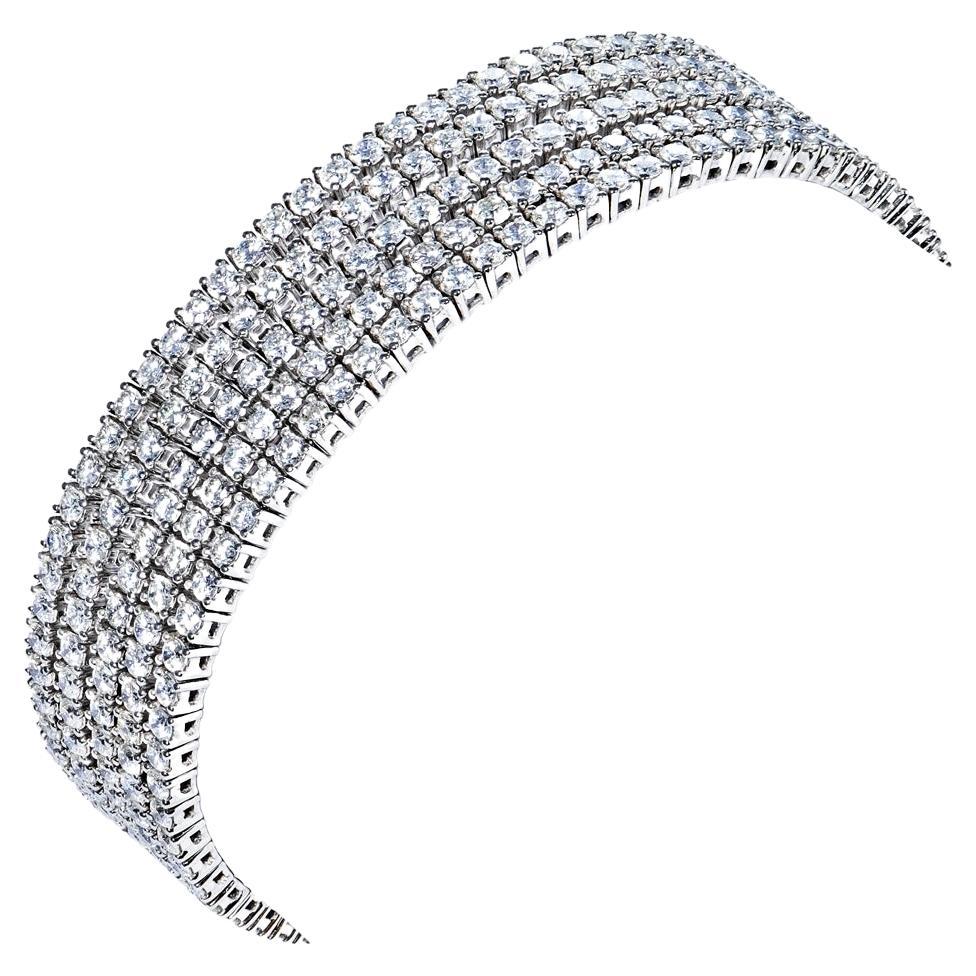 15 Carat Round Brilliant Diamond 5 Row Tennis Bracelet Certified For Sale